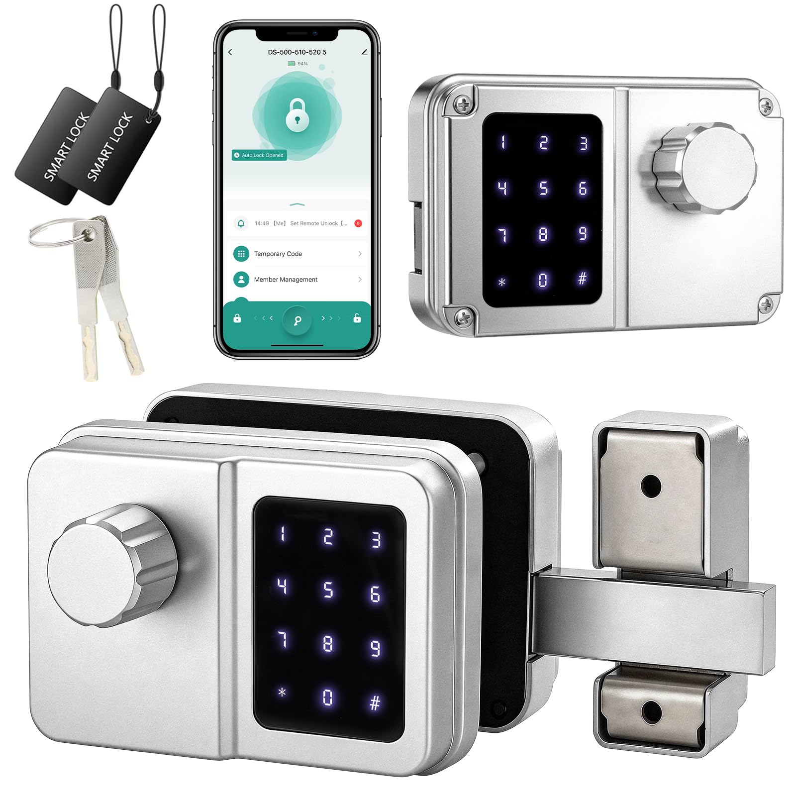SEPOX Serrure Connectée Bluetooth Porte D’Entrée, Digicode, Clavier Tactile, Tuya, Sans Clé, Style Rétro, Pour Maison Appartement Bureau (Argent, Écran double)