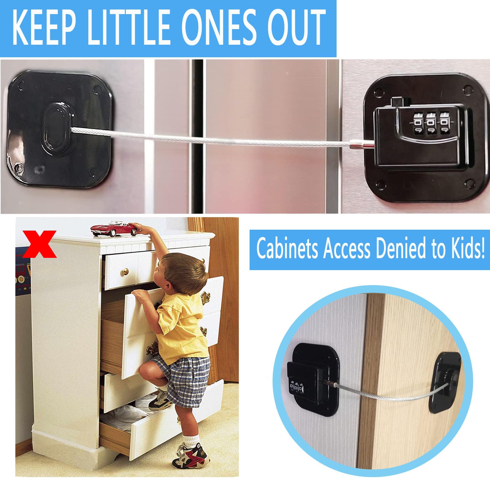 YEYA Upgraded Refrigerator Door Lock with Combination for Adults, Lock for Fridge, Freezer, File Cabinets, Desk Drawers, Locker, Child Safety Latch, Easy Install No Drlling 2 Pack — Amazon image 5