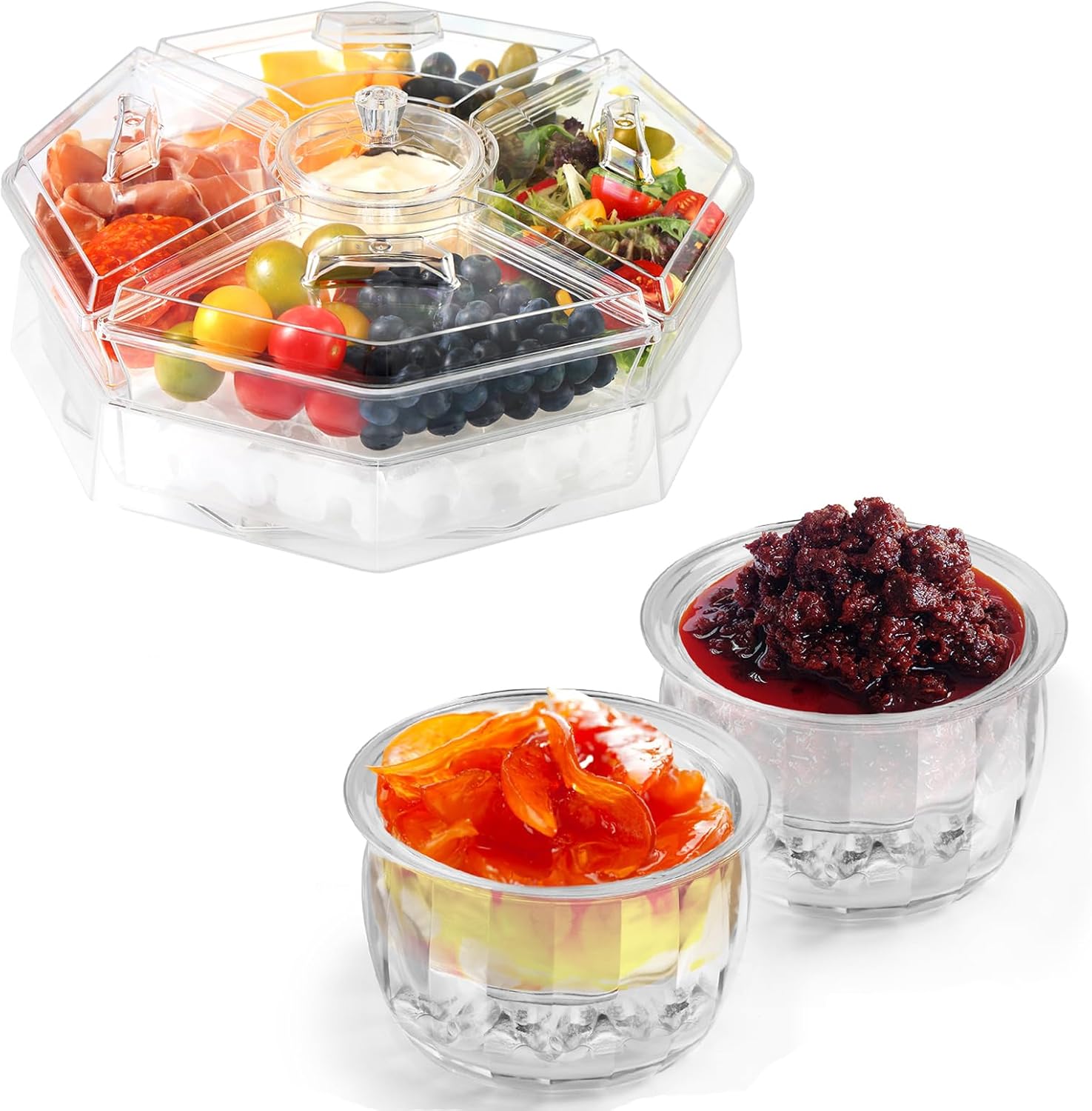 Rotating Serving Tray & 2 Packs Ice Chilled Serving Bowl