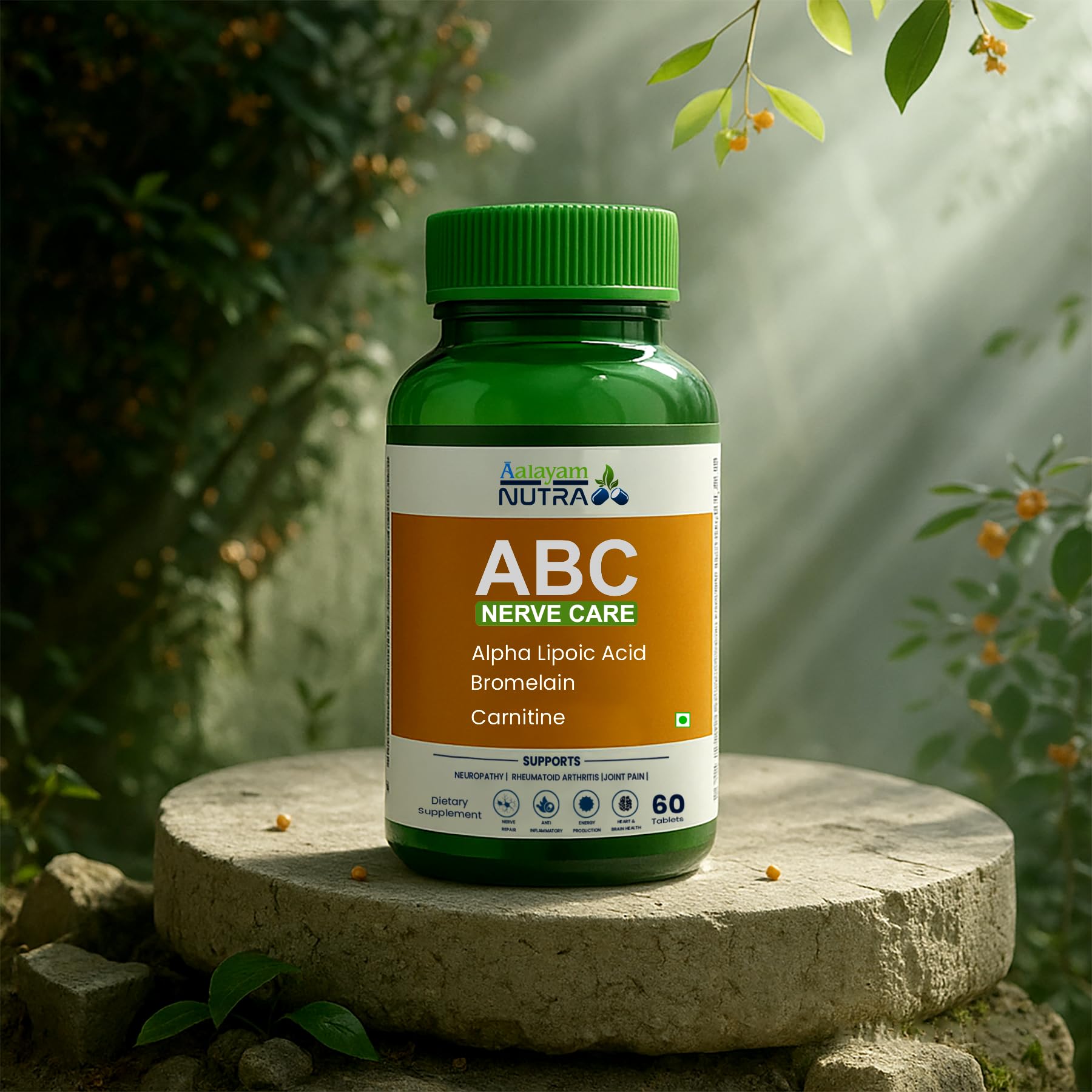 ABC Nerve Care | Advanced Neuropathy Support with Alpha Lipoic Acid (ALA) 500mg, L-Carnitine & Bromelain | Formula for Nerve Pain, Tingling, Numbness & Discomfort in Feet & Hands | Potent Antioxidant & Anti-inflammatory - 60 Tablets — Amazon image 2