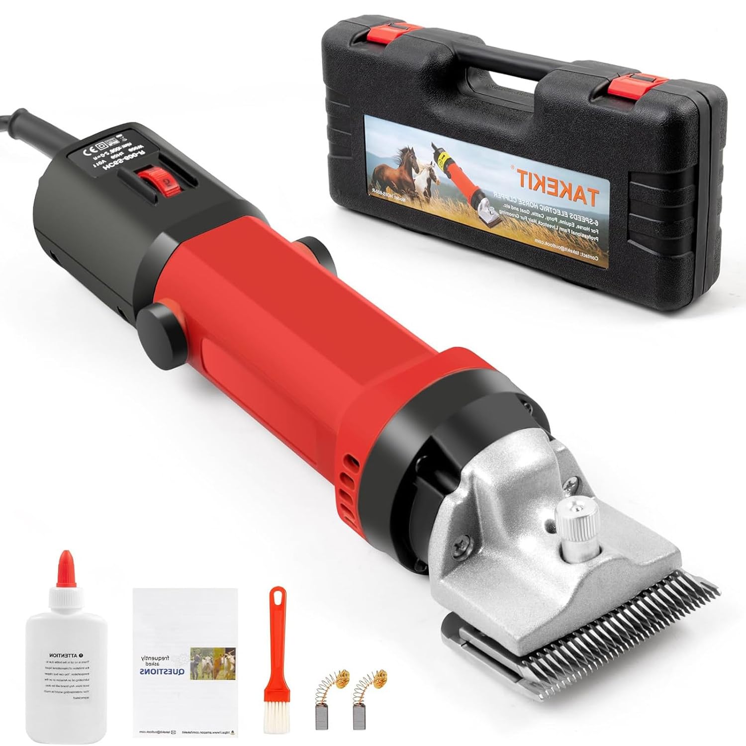 CelyToe 6 Speed Electric Animal Clippers,690W Heavy Duty Horse Grooming Clippers for Farm Use Grooming Horses Cattle Donkeys Large Dogs Thick Coats Cutting 110V