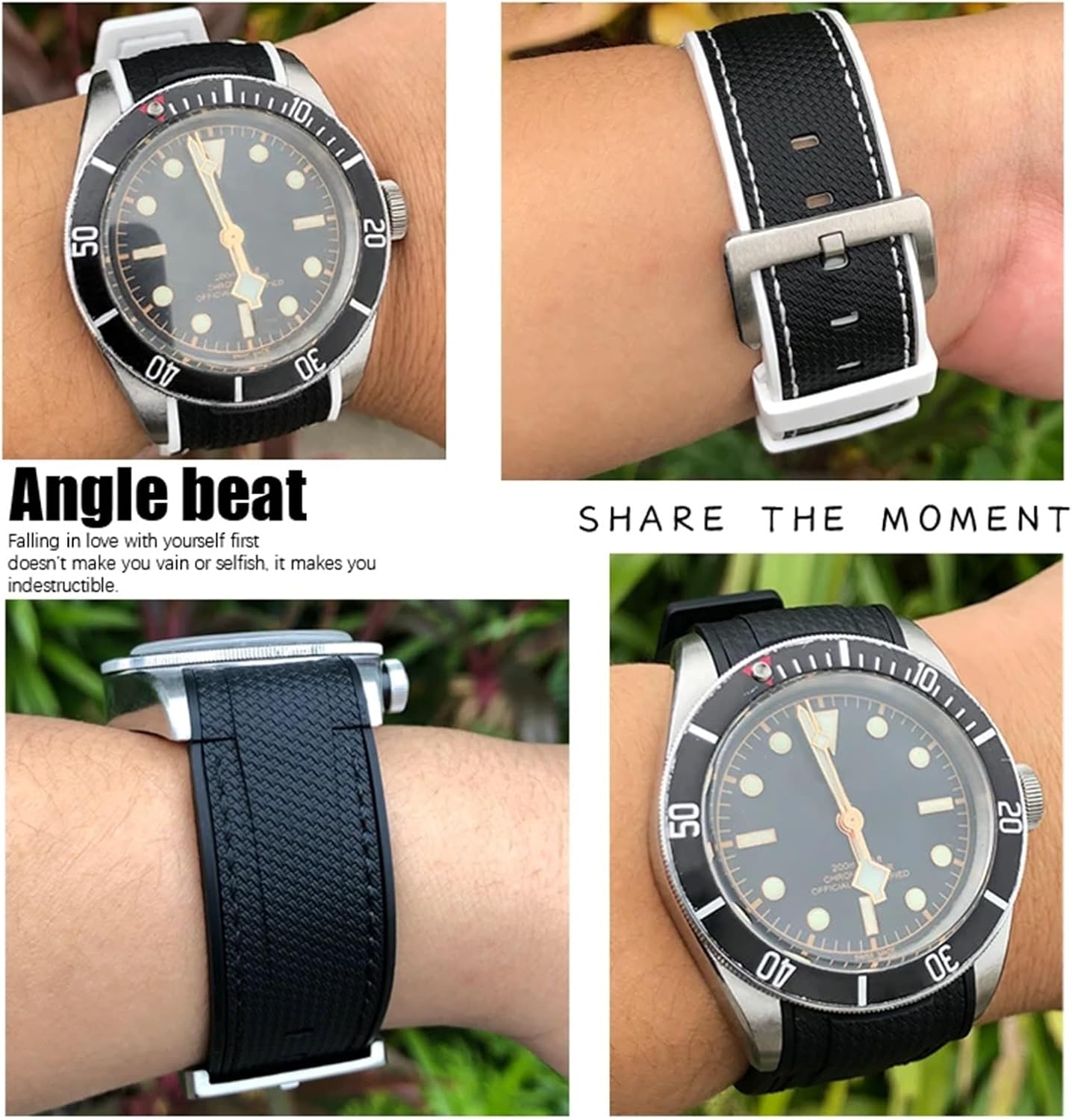 CZKE New Natural Rubber Watchband 22mm 23mm for Tudor Strap Black Bay Bronze Two Tone Wristband Soft Silicone Watch Band Free Tools(Black,23mm)