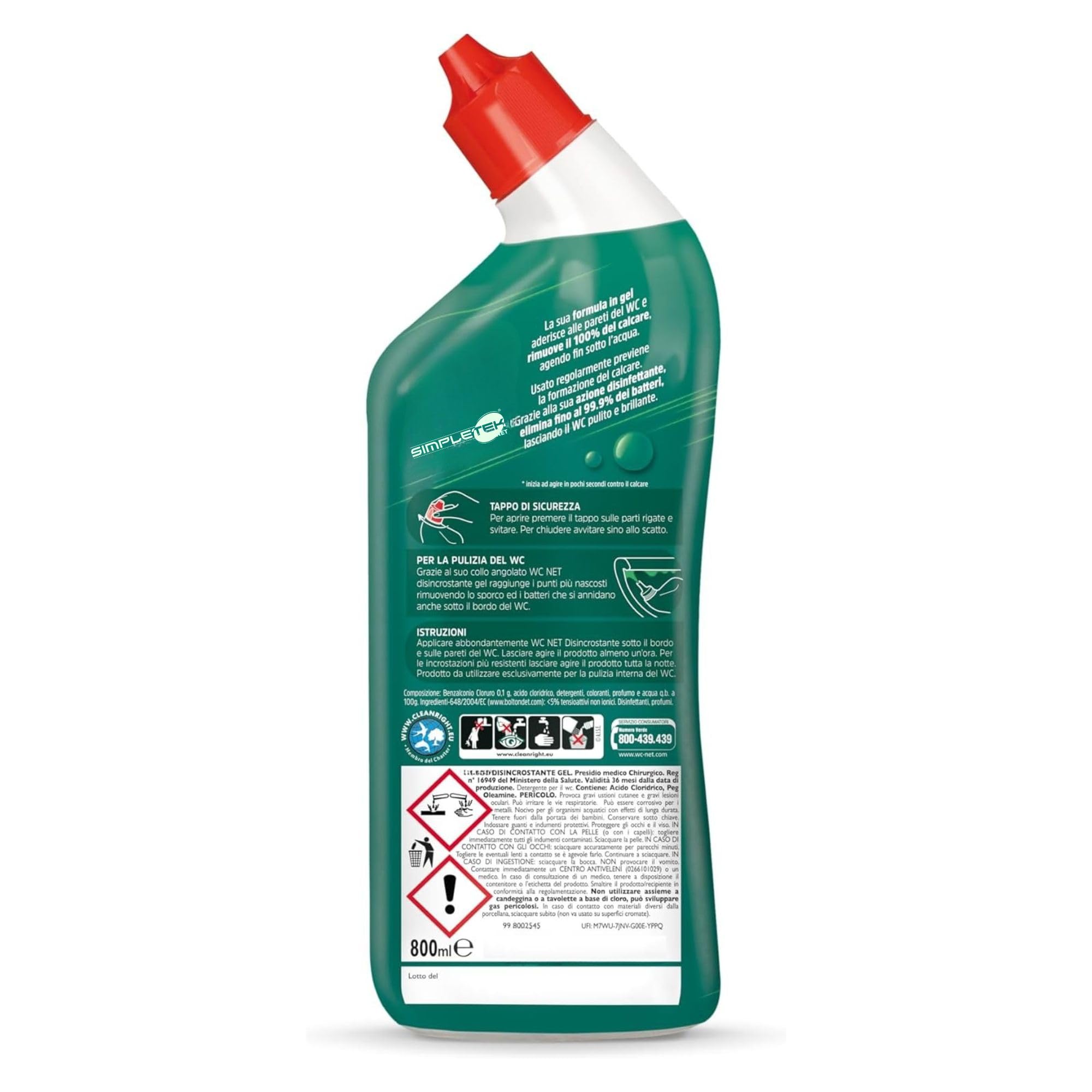SIMPLETEK - Disinfettante Disincrostante Gel Bagno 12x 700ml | Elimina 100% Calcare, Germi e Batteri | Eco-Flacone [12 pezzi]