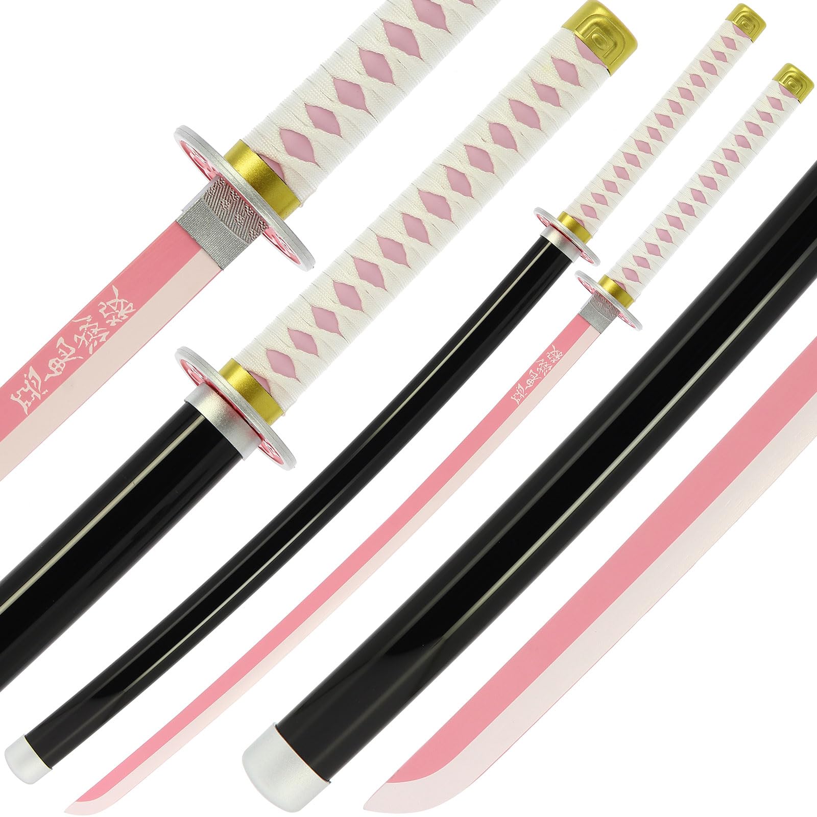 Bamboo Anime Katana Wooden Sword Prop Cosplay Katana with Sheath 100cm (Tsuyury - Pink)