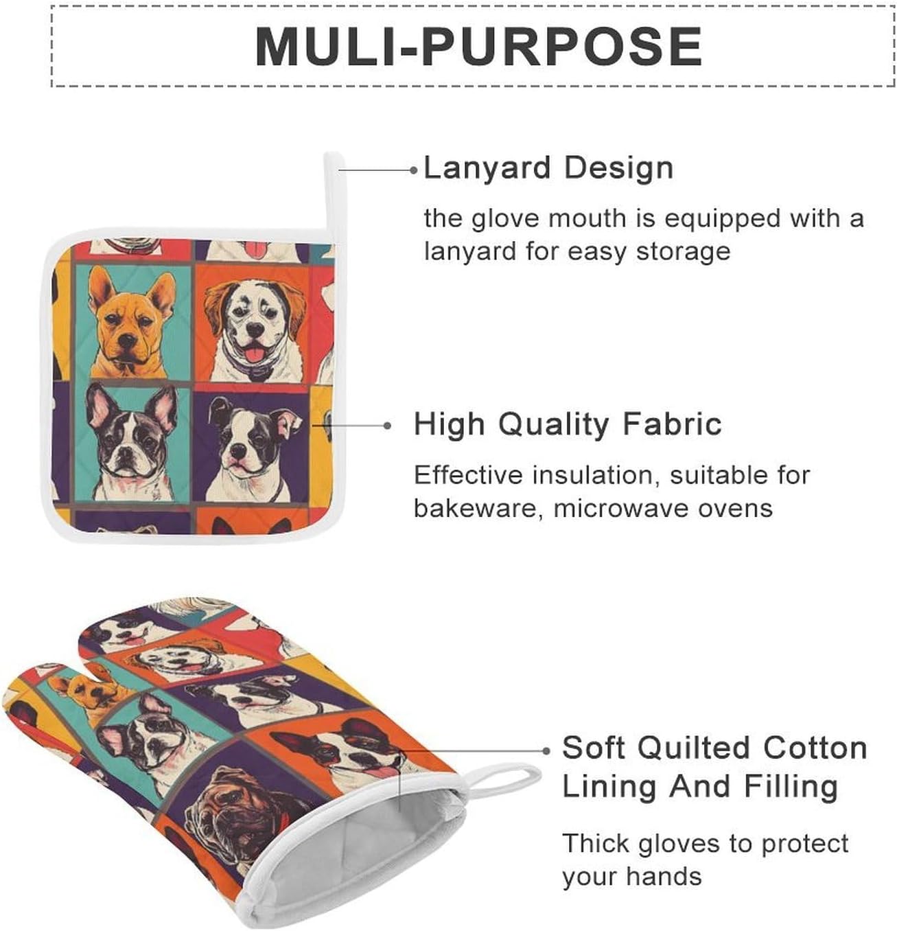 Dogs Puppies Artistic Photos Oven Mitts and Pot Holders 4Pcs Set Heat Resistant Cooking Mitts Hot Pads