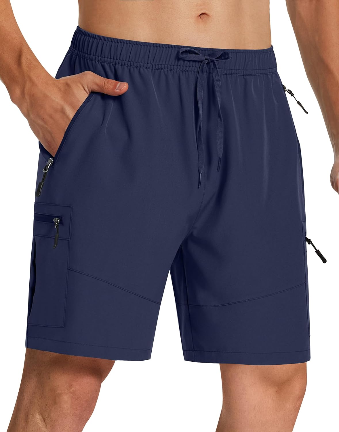 Mens Hiking Cargo Shorts 7" Quick Dry Lightweight Stretch Drawstring Shorts with Zipper Pockets for Hiking Golf Casual