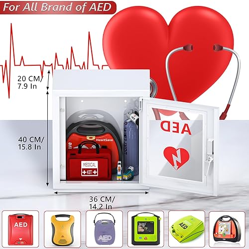 Miniatura 3 de NLShan Armario AED, gabinete de almacenamiento de montaje en pared con placa de acero de metal y cerradura magnética, 14 x 7.9 x 14.2 pulgadas,