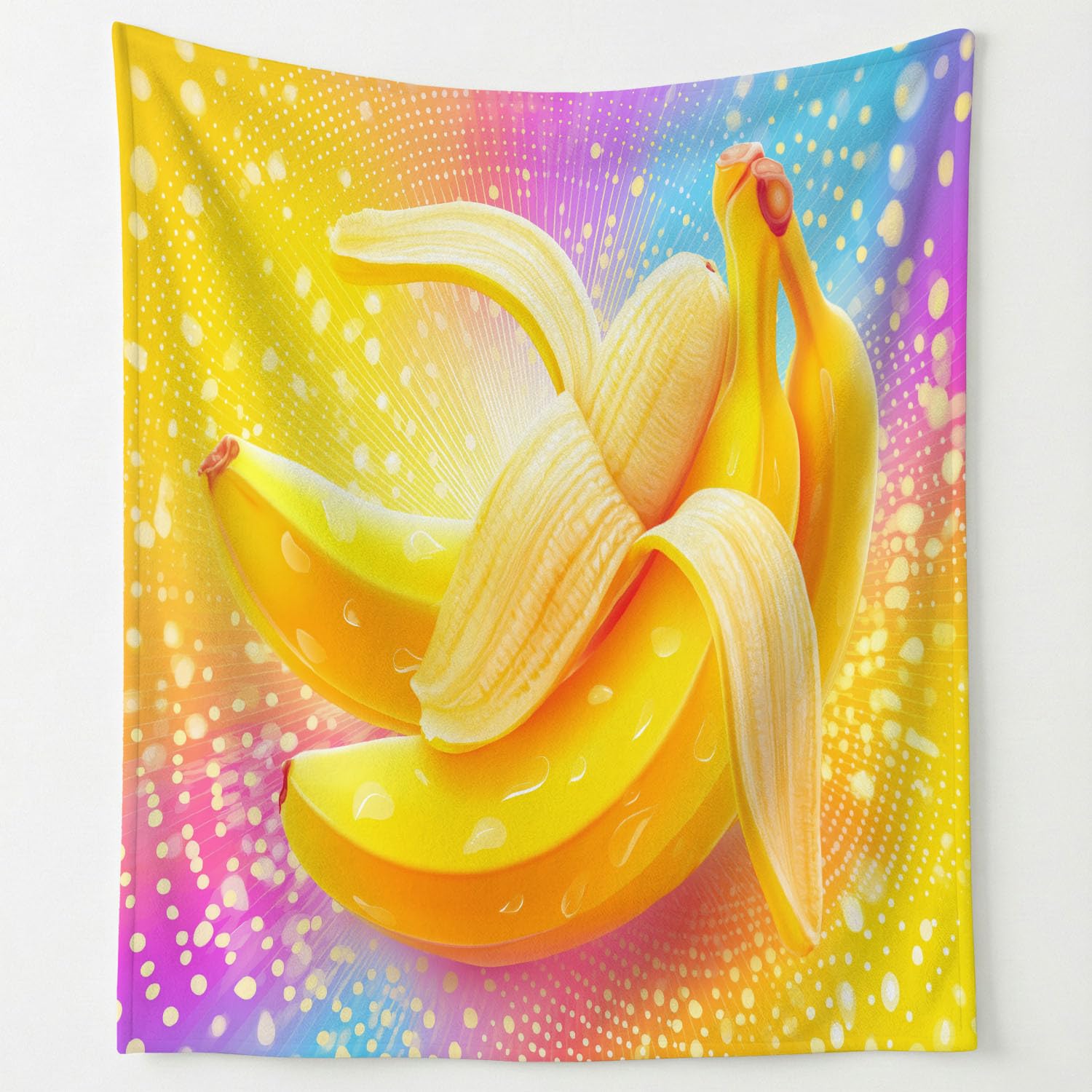 Puszysty koc na sofę 150 x 200 cm, marzycielskie odcienie kropki motyw kocyk prezenty dla mamy taty chłopak dziewczyna rodzina banany ciepły blask koce domowe sofa łóżko pokój dziecięcy