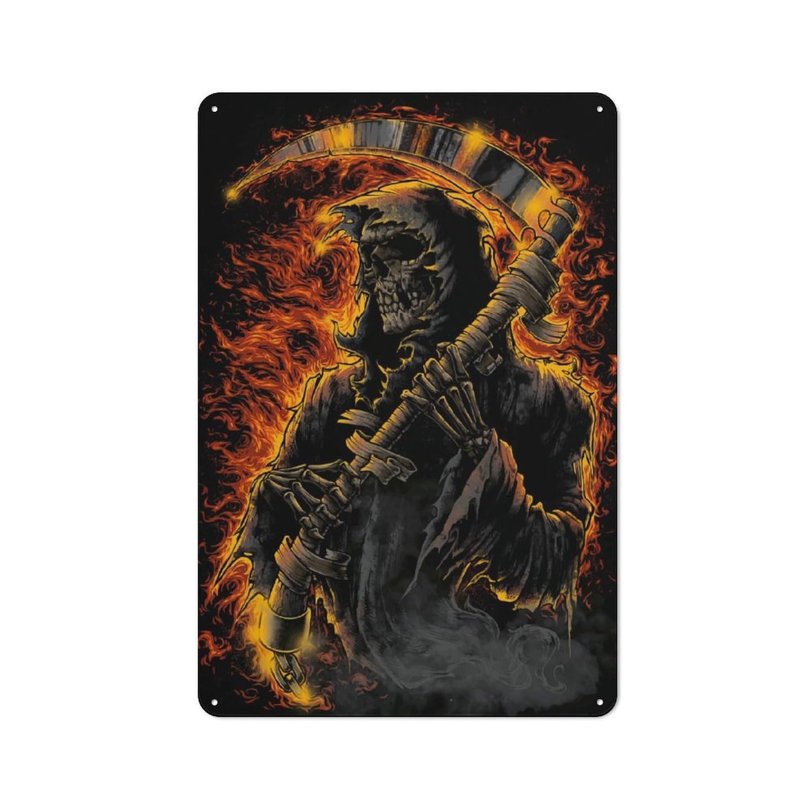 Junmoney Grim Reaper In Flames Tin Sign 30X20cm With For Hallway Wall, Vintage Decor, For Home Interiors, Feature Walls And Decorative Displays