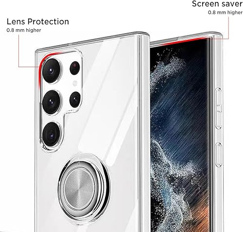 Miniatura 3 de Miimall Funda delgada para Samsung Galaxy S24 Ultra Clear con soporte de anillo, TPU suave antiamarillo Soporte magnético de metal para anillo de