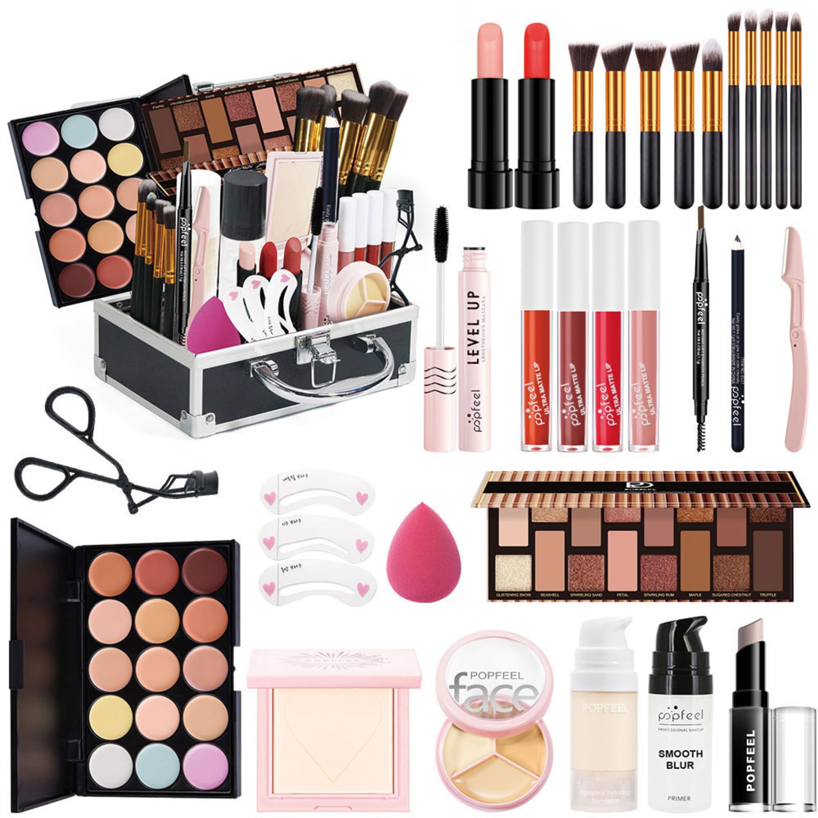 RoseFlower Schminkkoffer Frauen, Professionelles Make-up-Set Teenager Mädchen Schminkset Kosmetische Makeup Paletten Lidschatten Vollgesichts Schminkemit tragbarer Beauty Case #1