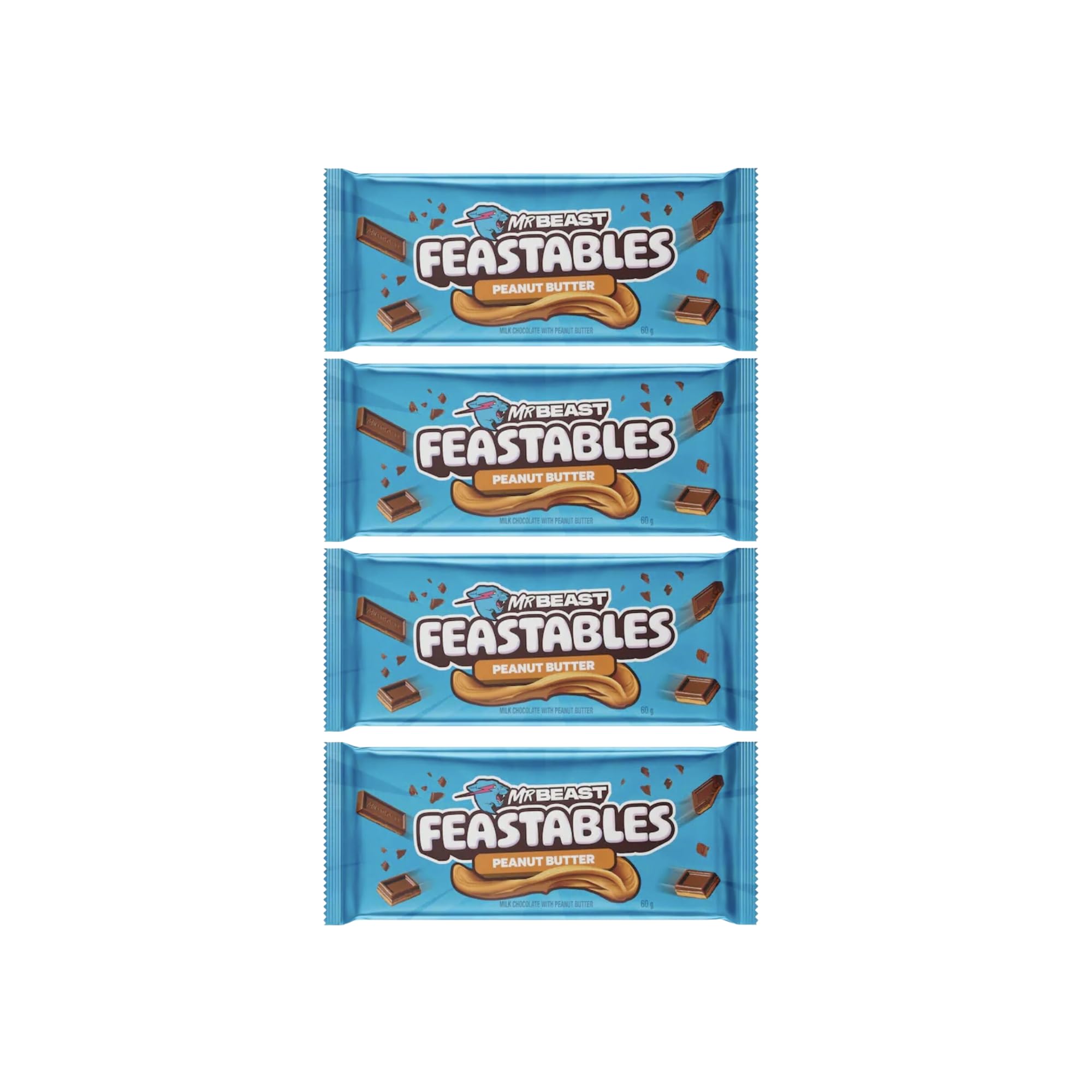 Mr Beast Feastable Chocolate Bundle - x4 60g Mr Beast Feastable Deez Nutz Peanut Butter Chocolate Bars