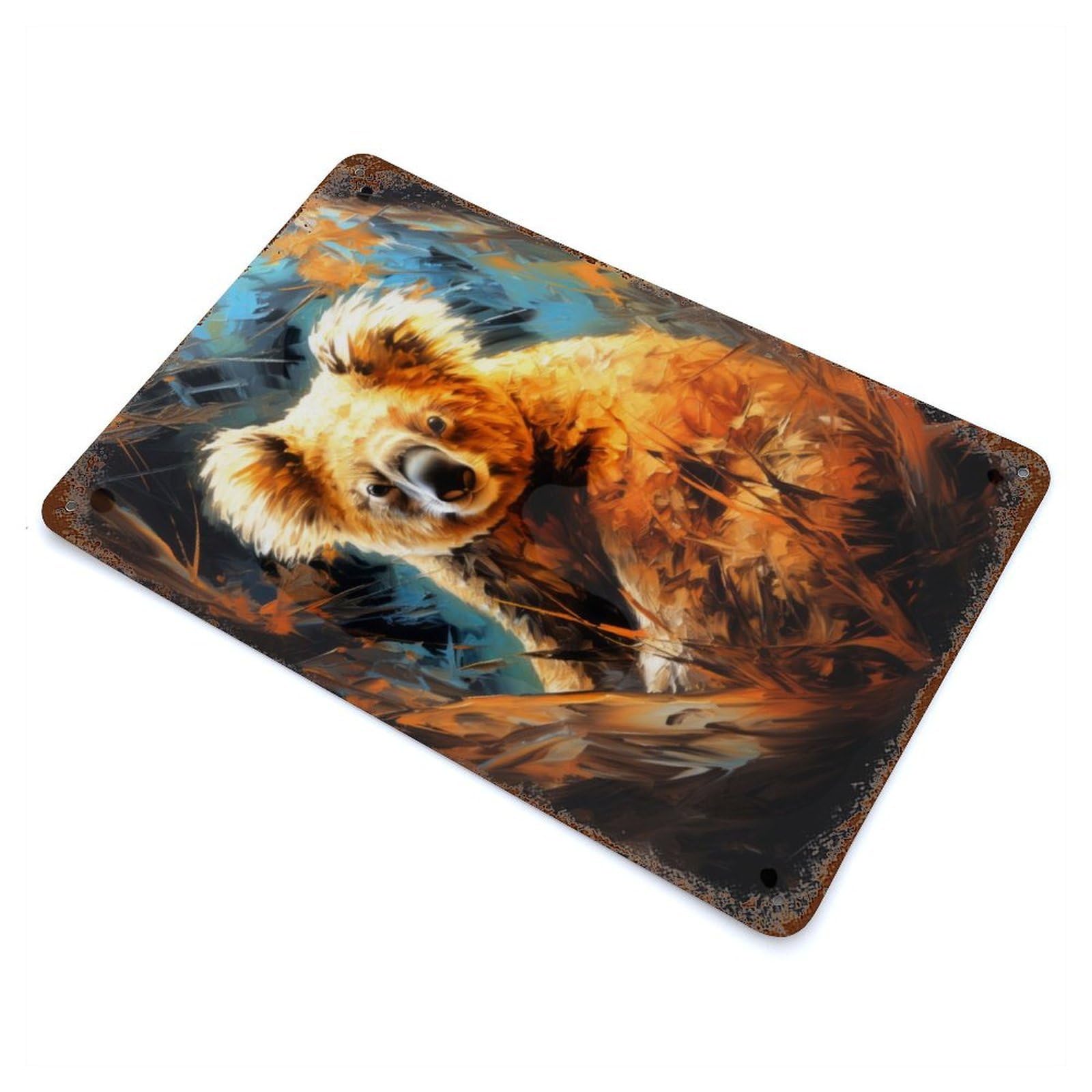 Distressed Metal Wall Sign with Majestic Koala Design 11.8"x7.9", for Living Room, Hallway And Home Decor, Vintage Wall Decor