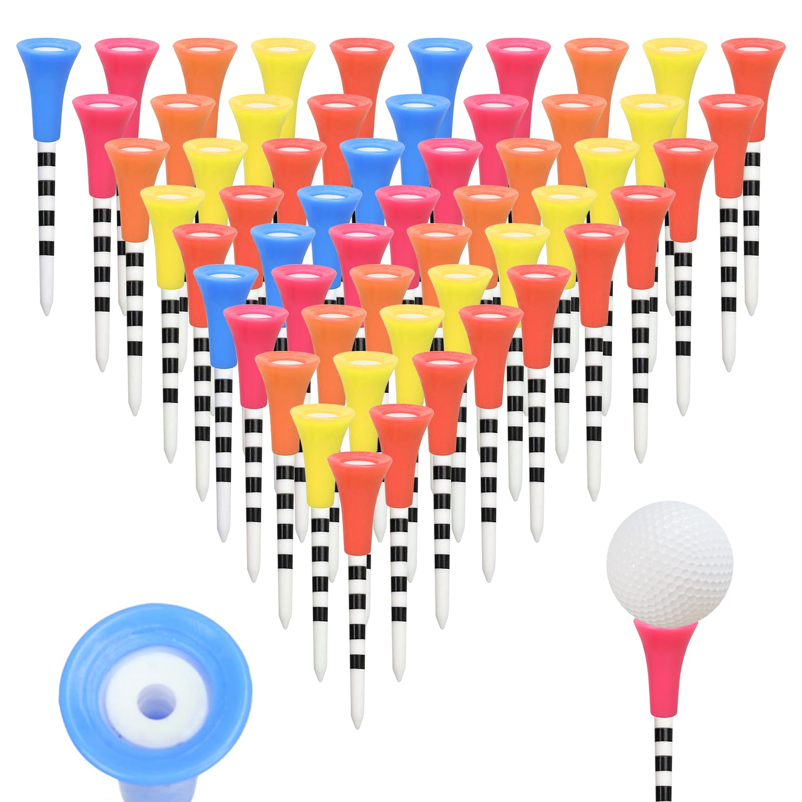 50 Piezas Tees de Golf 8.3 x 1.7cm tee de Golf Plástico Reutilizables Duraderos Coloridas Golf Tees para Regalo Práctica Golfistas o Familiares Prácticos 83mm