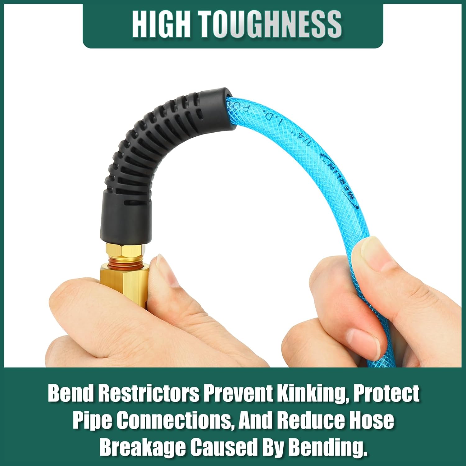 Polyurethane 1/4"x 100 ft Air Hose, PU Air Compressor Hose with Bend Restrictors and Brass 1/4" NPT Universal Quick Coupler, Plug I/M Maximum Working Pressure of up to 300 PSI (Blue)