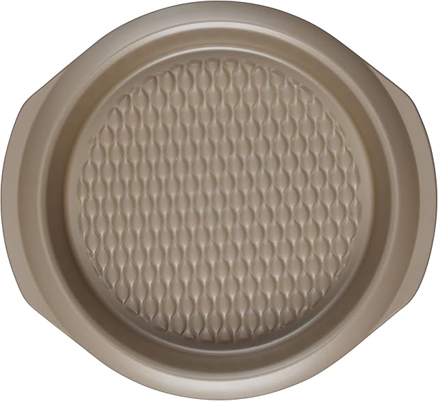 Salter BW11117EU7 Round Cake Tin, Non-Stick Carbon Steel Baking Pan, Oven Tray For Sponge Cakes, Cheesecakes, Brownies, PFOA-Free, Large Tin With Textured Base, Olympus Collection, Gold, 30cm