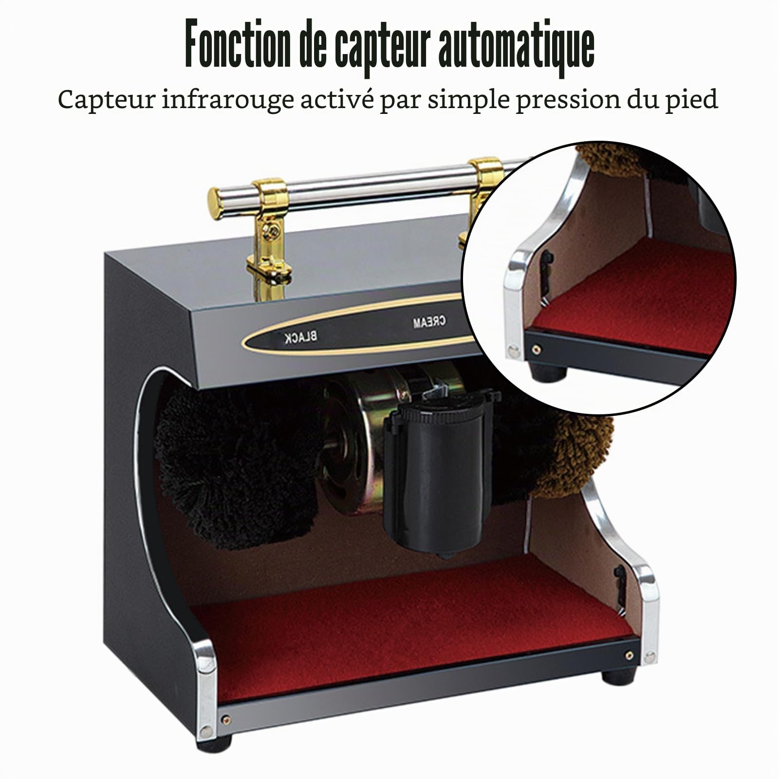 Cireur de chaussures entièrement automatique 60 W - Nettoyeur électrique pour dépoussiérer et polir les chaussures - Brosse à grande vitesse - Respectueux de l'environnement - Pour lieux publics