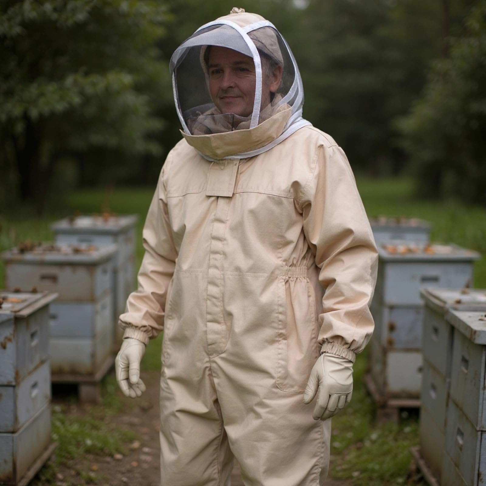 Tuta da apicoltore kaki XXL, tuta protettiva integrale per apicoltura da uomo, tuta da apicoltore ispessita con guanti, kit guanti in pelle di pecora