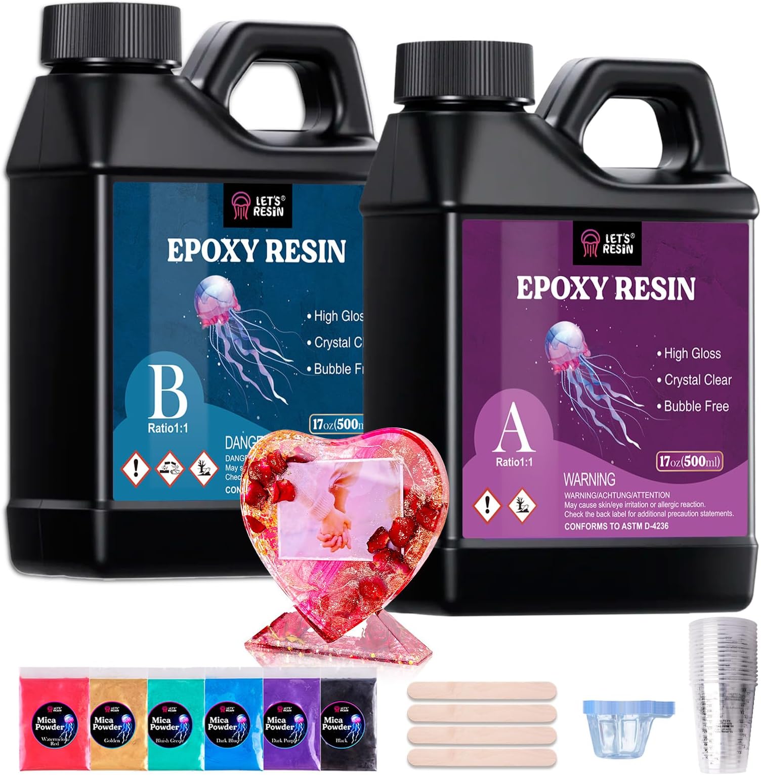Casting Epoxy Resin, LET'S RESIN 32 oz 1:1 Clear Epoxy Resin, Crystal Resin for Art Coating,Mold,Tumbler Crafts