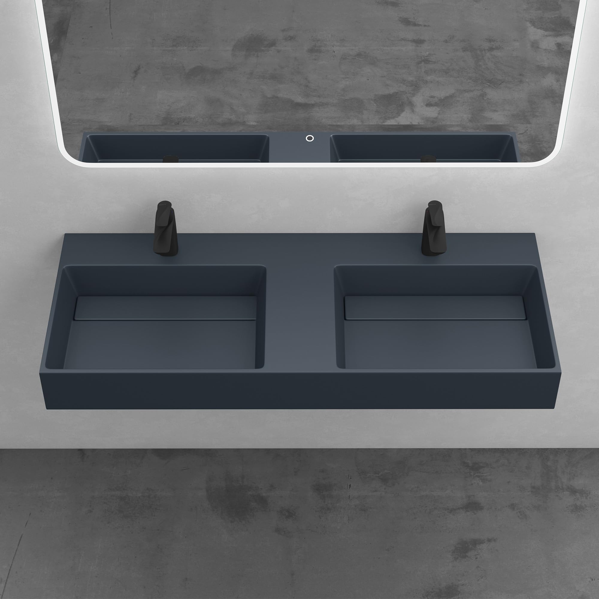 Mai & Mai Lavabo da Appoggio Doppio 120x48x13cm, Lavandino Bagno Colossum12 Lavabo da Minerale Fuso Senza Troppopieno, due Foro per Rubinetteria, Antracite