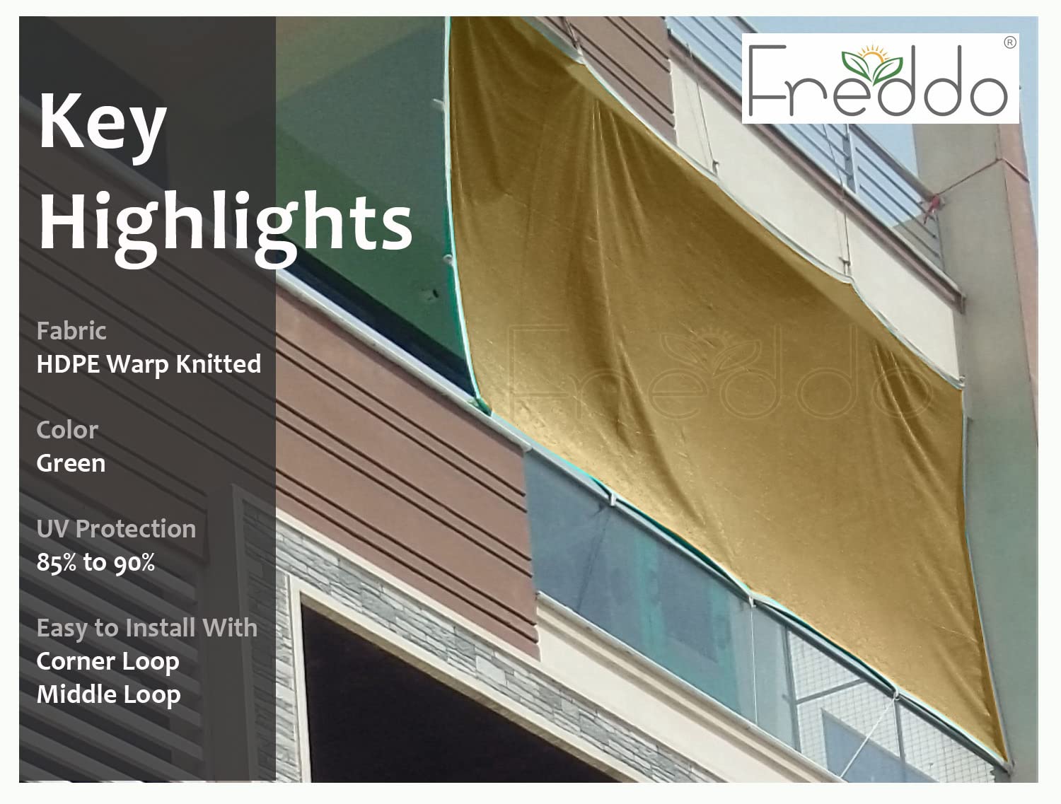 FREDDO HDPE Fabric Cotton Webbing Sun Shade Sails 90% Protec…