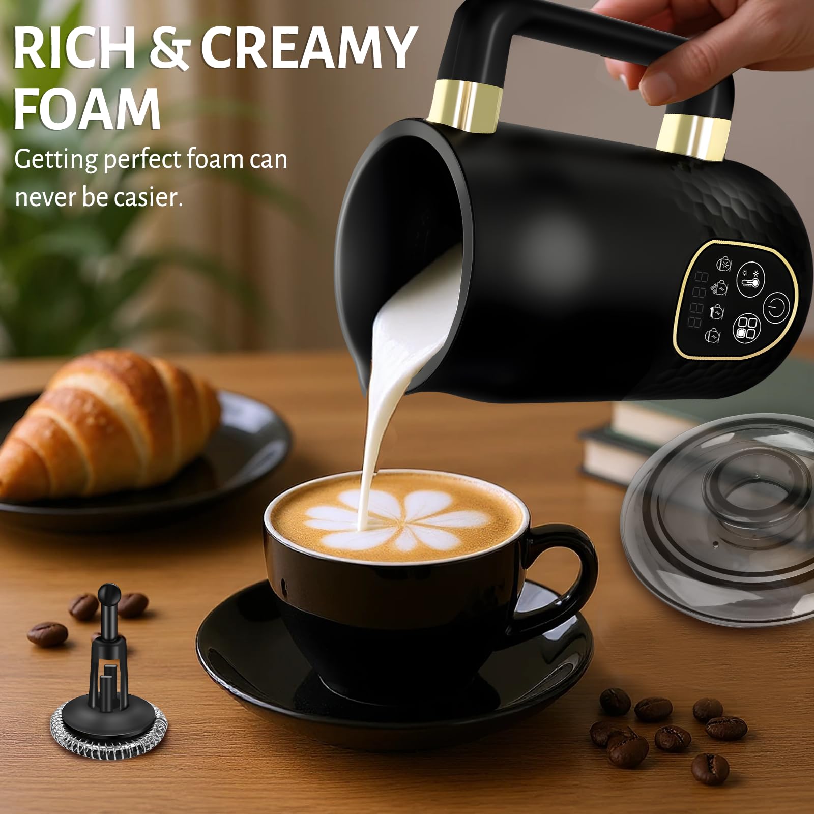 Mousseur à lait électrique - Mousseur à lait 4 en 1 pour chocolat chaud avec contrôle de la température Mousseur à lait automatique pour mousse chaude Elektrischer Milchaufschäumer