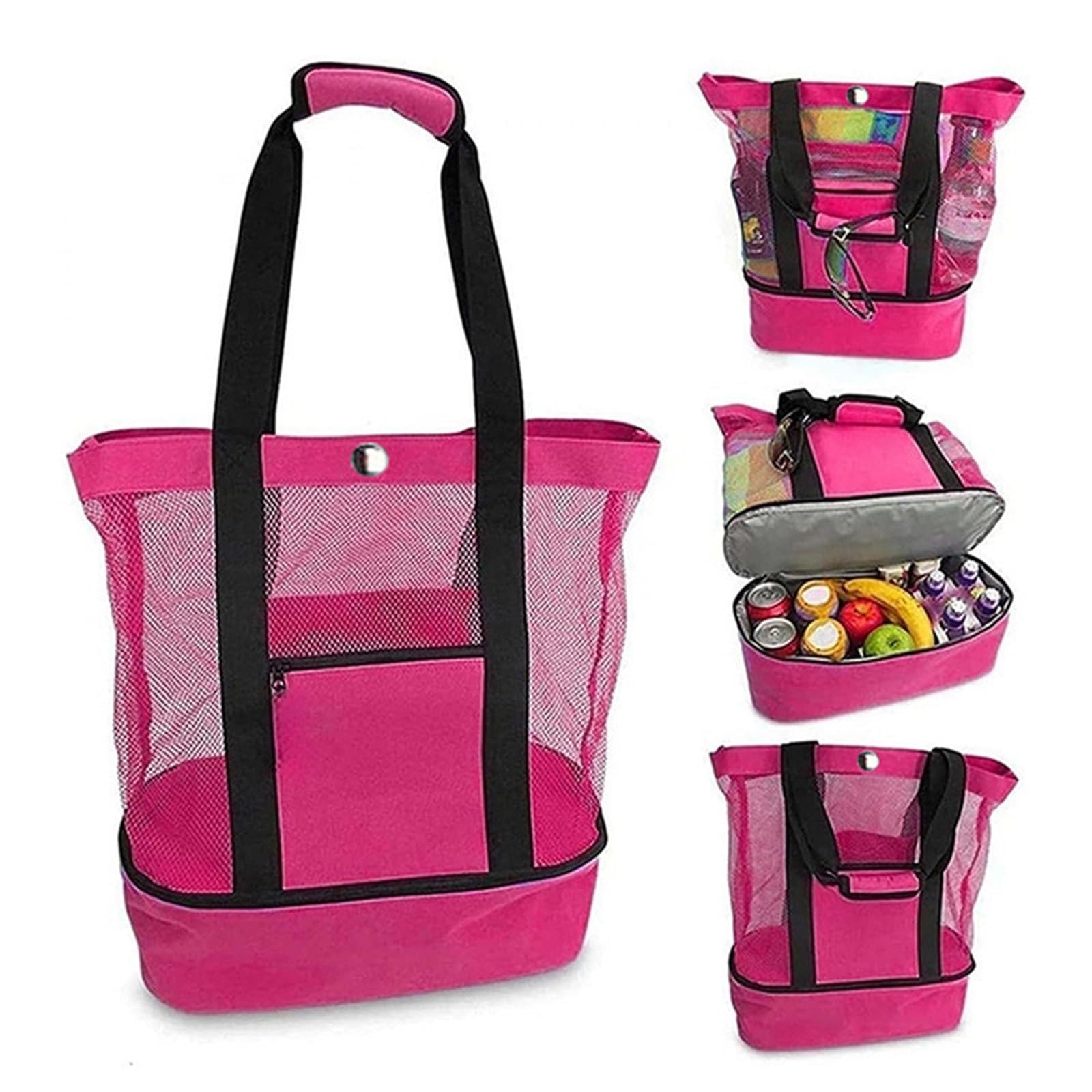 Sac fourre-Tout de Plage pour Femme, Sac de Natation à Double Couche fourre-Tout Plage en Maille Conservation la Chaleur Noir