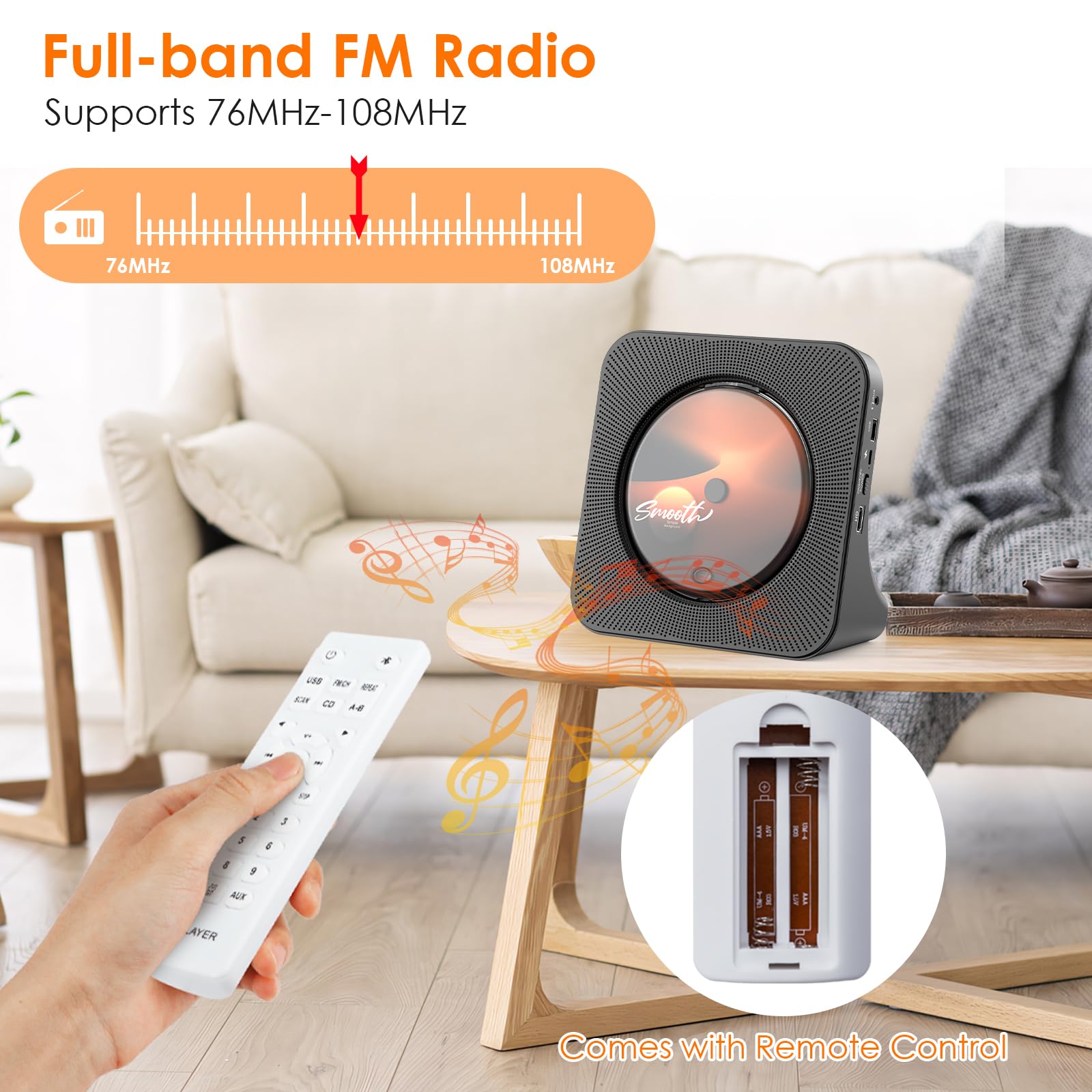 Reproductor de CD DVD de sobremesa con Altavoces Reproductor DVD HDMI Reproductores CD Bluetooth con Mando a Distancia Cubierta de Polvo Radio FM Temporizador Puerto de Auriculares USB AUX