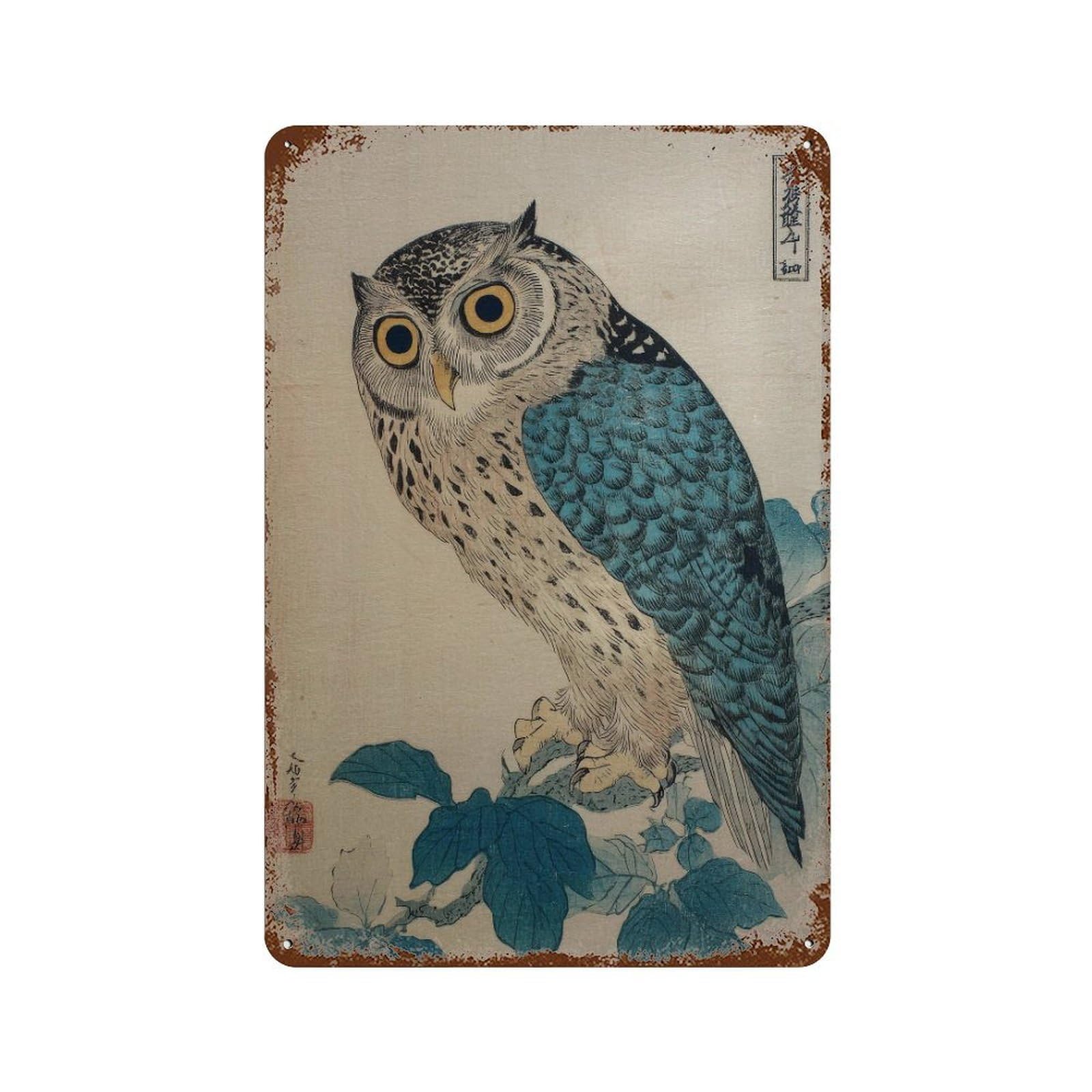 xiaoxiaoshen Japanese Owl Japan Oriental Traditional Woodblock Style. Zen Nature Home Decor Wall Decor Art Metal Tin Poster Modern Home Decor Art Home Bar Shop Decorations Vintage Sign 30x20cm