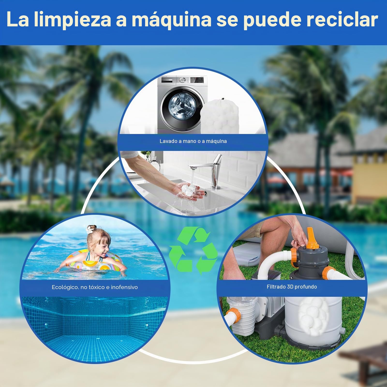 Bolas de Filtro para Piscina de 700g, Bolas de Filtro de Medios para Piscina, Bolas de Filtro Pueden reemplazar 25kg de Arena de Filtro, Bola de Filtro para Piscinas para Filtro de (Blanco - 700 g)