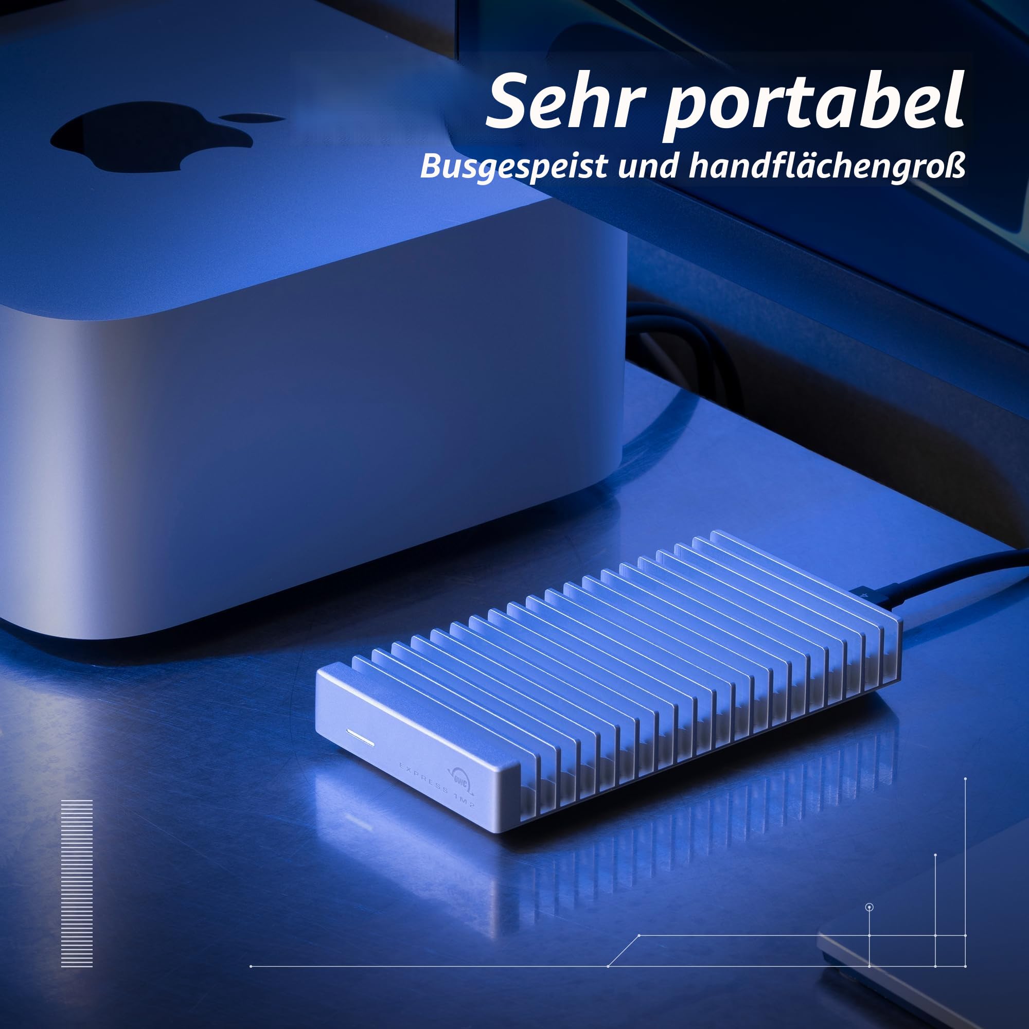OWC Express 1M2 40Gb/s tragbares NVMe SSD-Laufwerk USB4 (Thunderbolt Compatible/USB-C), ultraschnelles externes SSD-Laufwerk mit Aluminium-Kühlkörpergehäuse (nur Gehäuse)