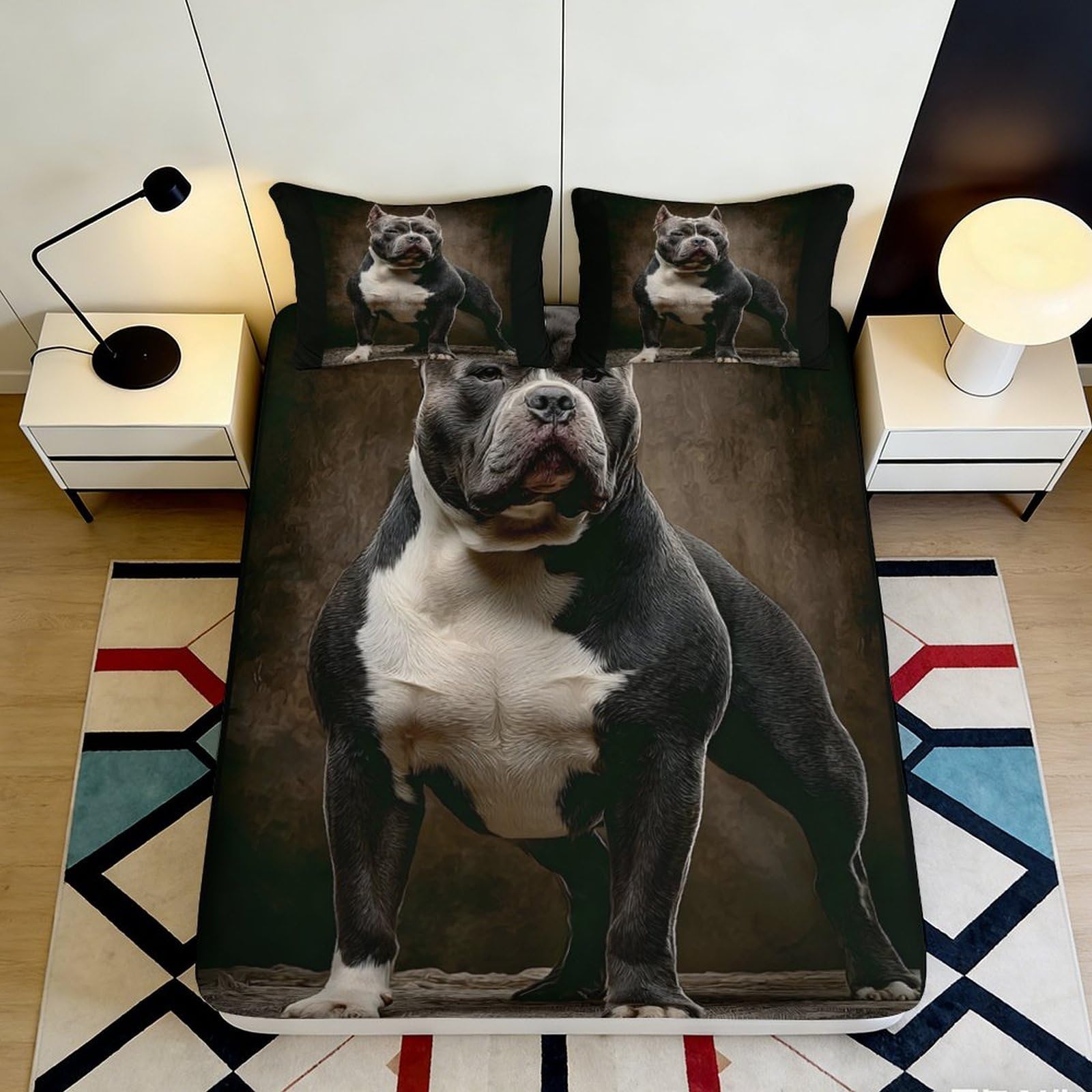 3D Printed American Bulldog Fitted Sheet Microfiber Deep Pocket Bedroom Bedding Non-Slip Dog Mattress Fitted Cover 120x200x25cm