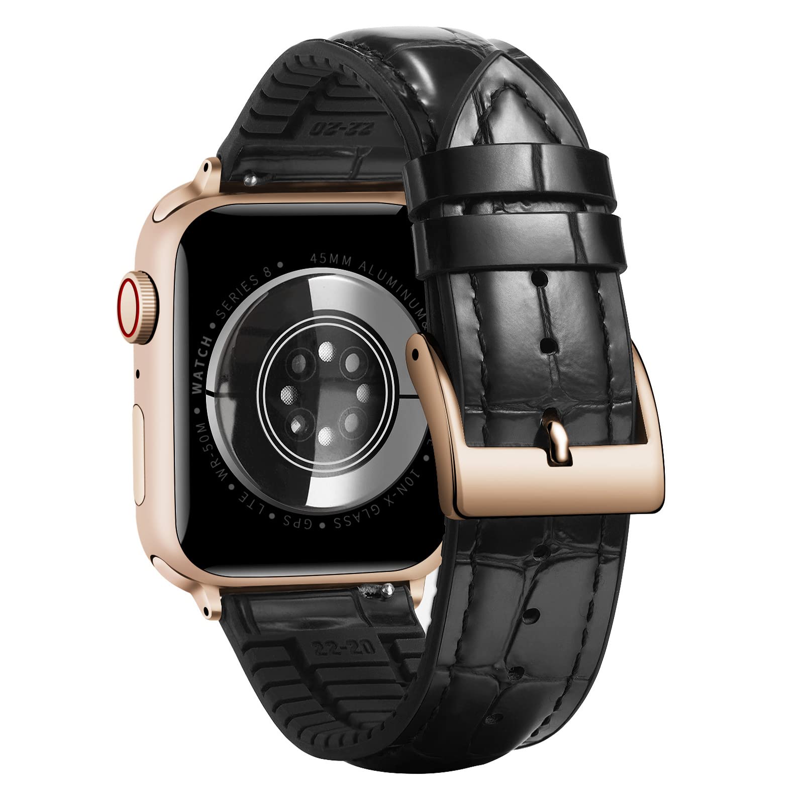 Compatible with Apple Watch Bands 49mm 46mm 44mm 45mm 42mm 41mm 40mm 38mm Alligator Leather and Silicone Hybrid Replacement Strap for iWatch Ultra SE Series 11/10/9/8/7/6/5/4/3/2/1