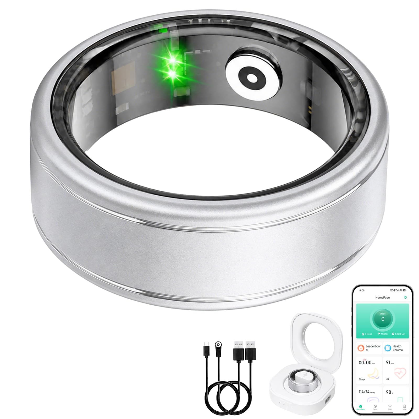 J-BRAUV Smart Ring for Women & Men, IP68 Waterproof Fitness Tracker Ring with Heart Rate, Blood Oxygen & Sleep Monitor, Health Tracker Compatible with iOS & Android, No Subscription Fee (#11)