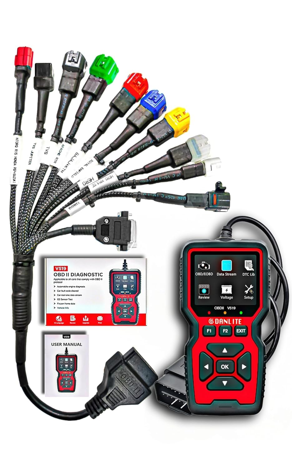 Danlite Bike Scanning Cable BS6,BS7 Fast Connectivity with V519 OBD-II Scanner DTC Fault Code Scanner