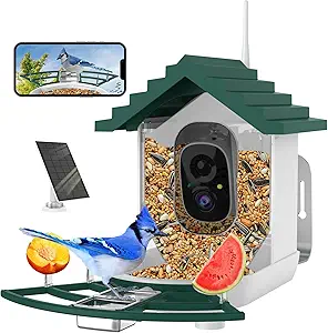 Smart Bird Feeder with Camera,Ai Identify Birds Watching Camera with Solar Powered,FHD Live View, Auto Capture Birds Video in Backyard,Porch, Patio,Ideal Gifts for Family and Bird Lovers (Dark Green) asin的图片