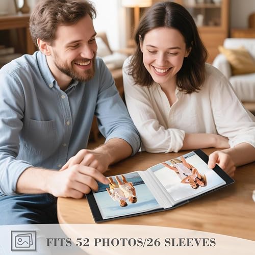 Miniatura 4 de Artmag Álbum de fotos de 5 x 7 pulgadas, 2 paquetes de páginas transparentes con bolsillos, cubierta de cuero, libro deslizante para álbum de fotos,