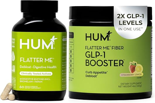 HUM Flatter Me Extra Strength Digestive Enzymes Flatter Me Fiber Supplement