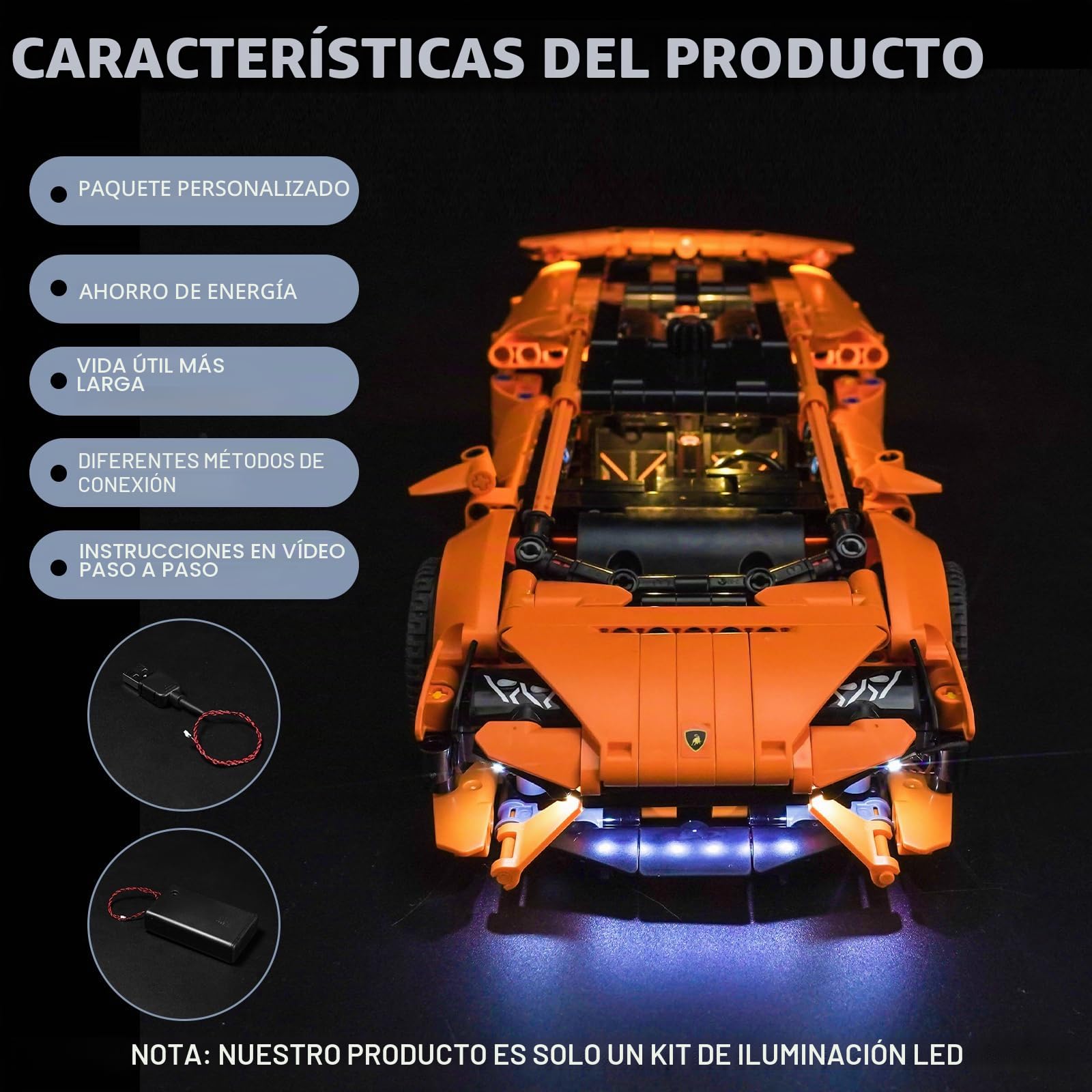 Juego de luces LED para Lego 42196 Lamborghini Huracán Tecnica Naranja, juego de iluminación decorativa para Lego Technic