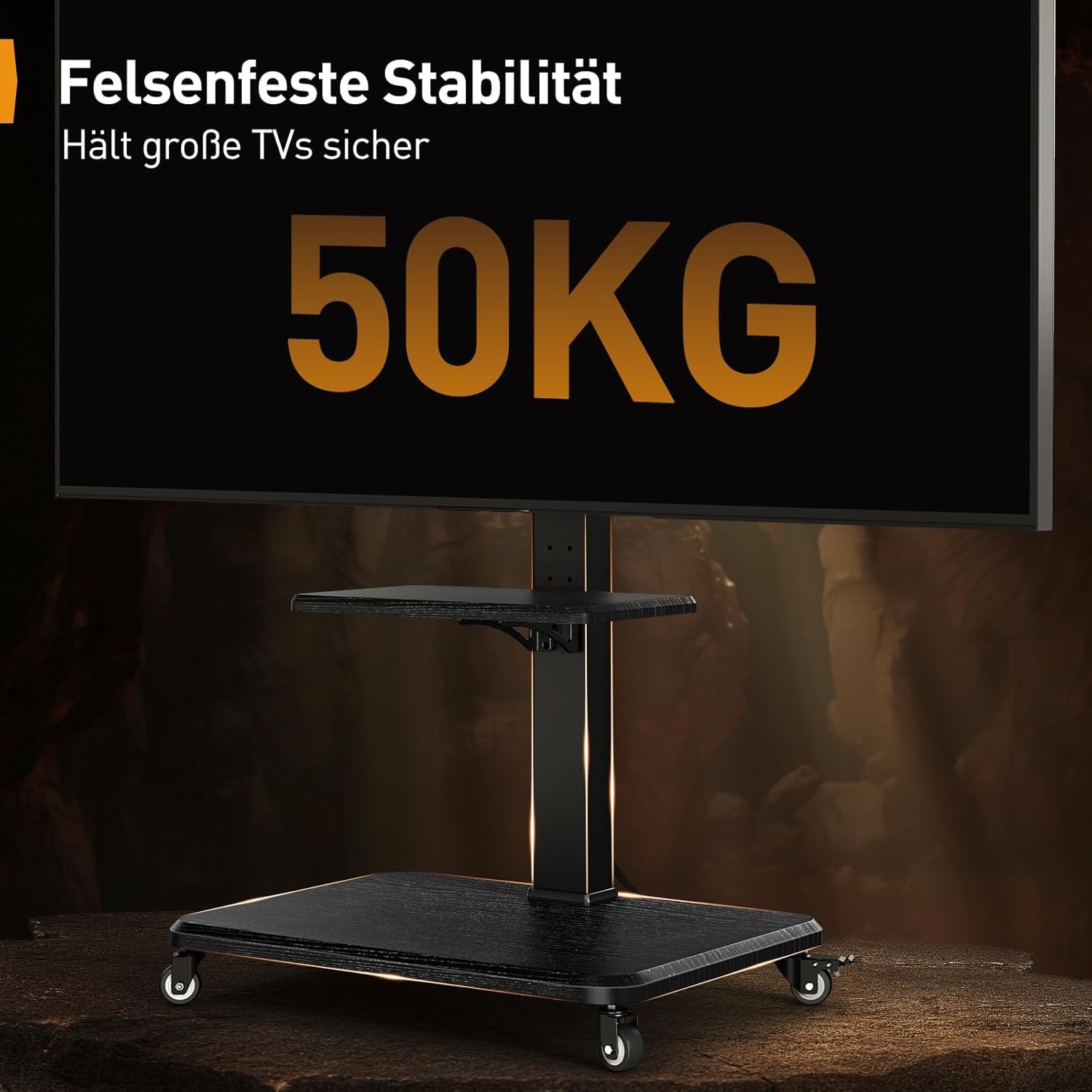 Perlegear TV Ständer Rollbar für 32-75 Zoll Fernseher bis zu 50kg - Höhenverstellbarer TV-Ständer mit Rollen, Schwenk- und Neigbar, inkl. Tablett, Max VESA 600x400mm, PGTVMC27