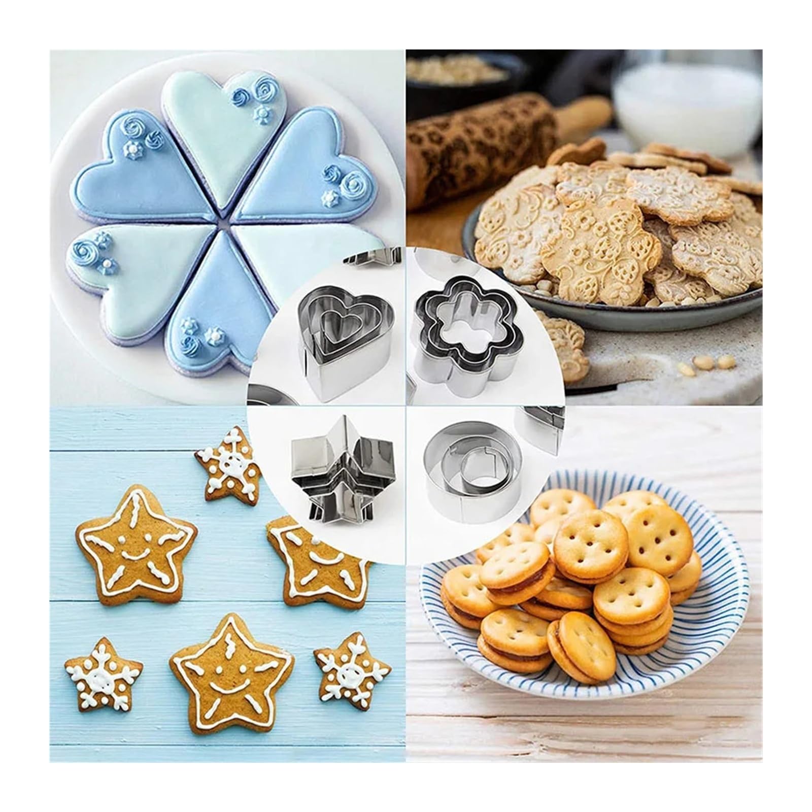 Mini cortador de galletas de Metal, formas geométricas for galletas, juego de prensa fácil, molde for hornear galletas, Fondant(12pcs mini geometric)