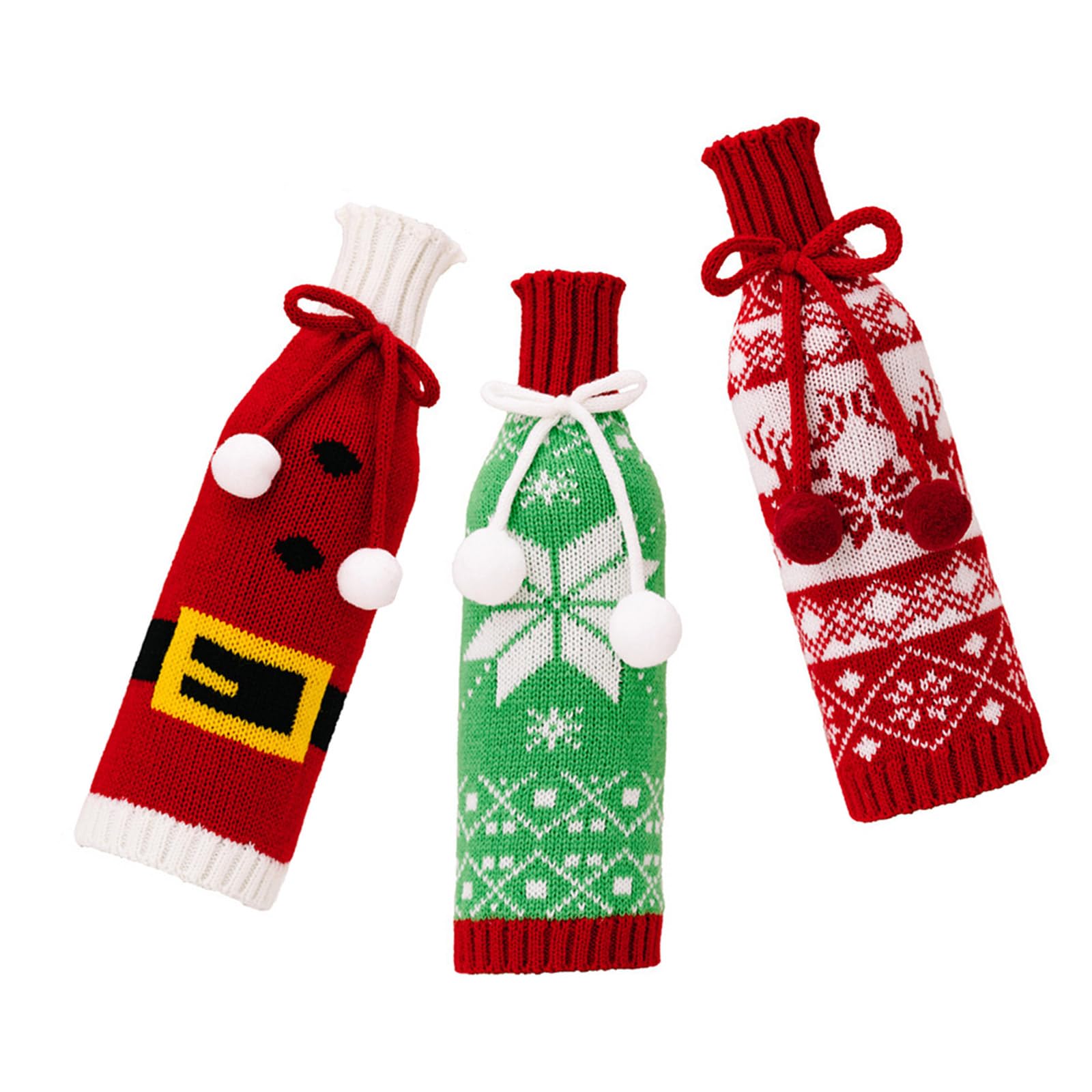 Buxuaaaa Three Mixed Packages Christmas Themed Snowflake Knits Wine Bottle Covers Wine Bottle Protectors For Table Top Christmas Decorations Holiday Decorations