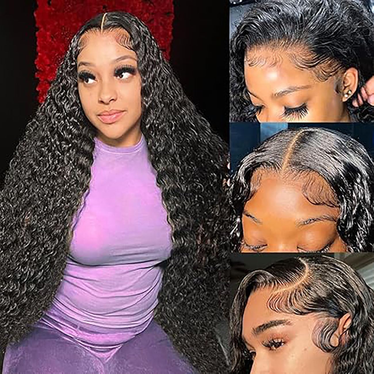 Deep Wave Human Hair Wig 13X4 Lace Perruque Femme Naturelle Glueless Pre Plucked 150% Density Unprocessed Remy Hair Natural Black 12 Inch