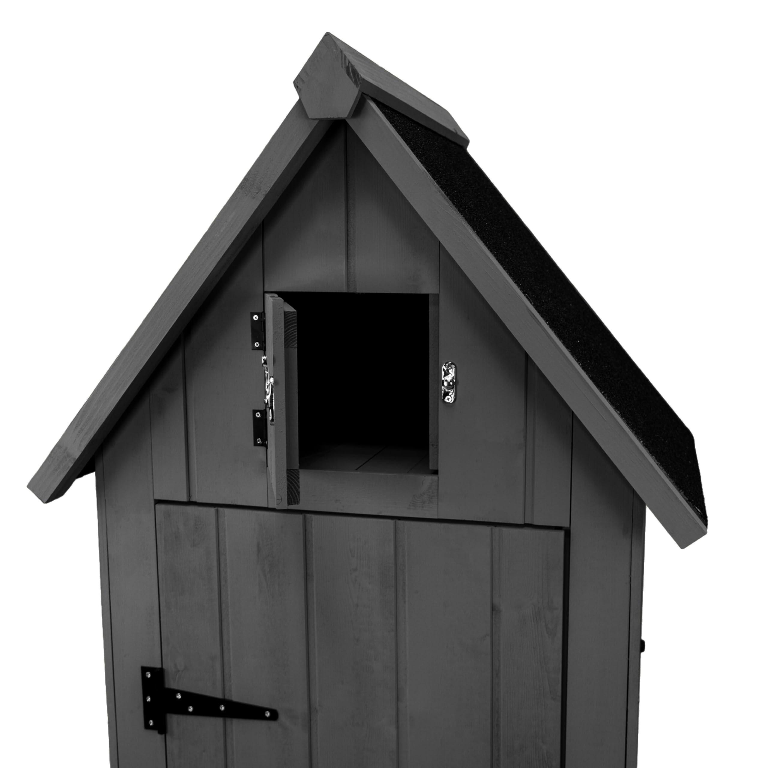 Cobertizo de Jardín de Madera Gris Almacenamiento Almacenaje Caseta Exterior Organizador Herramientas Jardin Estantes Esquina Ganchos para Colgar Sobre Puertas Candado llaves + Kit Fijación GRATIS