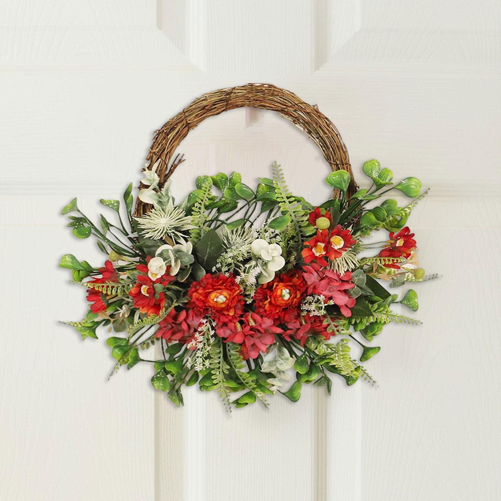 KinderCoring Ghirlanda di Garofani Fiori Artificiali Centrotavola Decorativo Tondo Realizzato Struttura in Ferro Adatta per Tavolo Ufficio Ricorrenze, Rosso