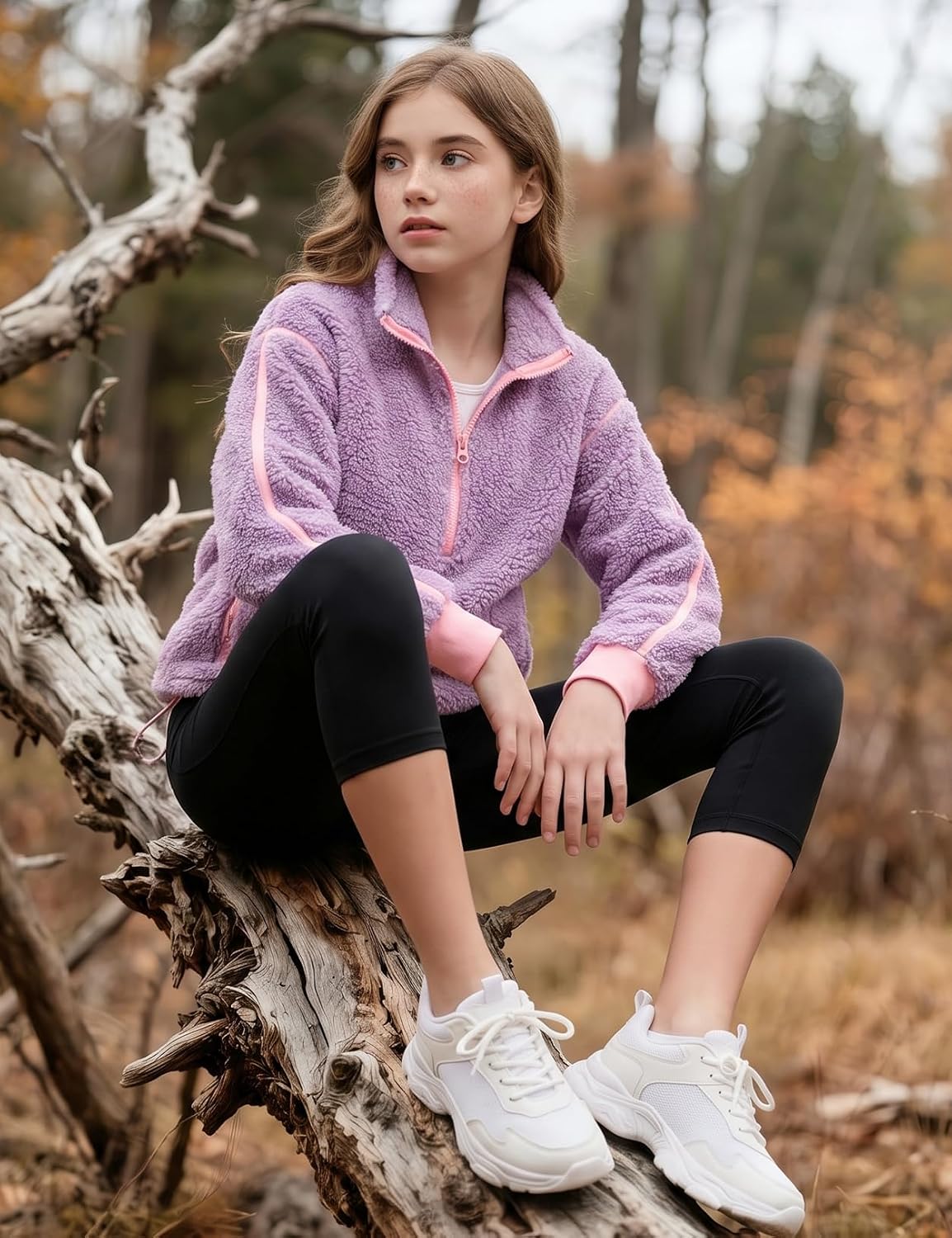 Perfashion Girls Fleece Pullover Sherpa Jacket Half Zip Sweatshirt