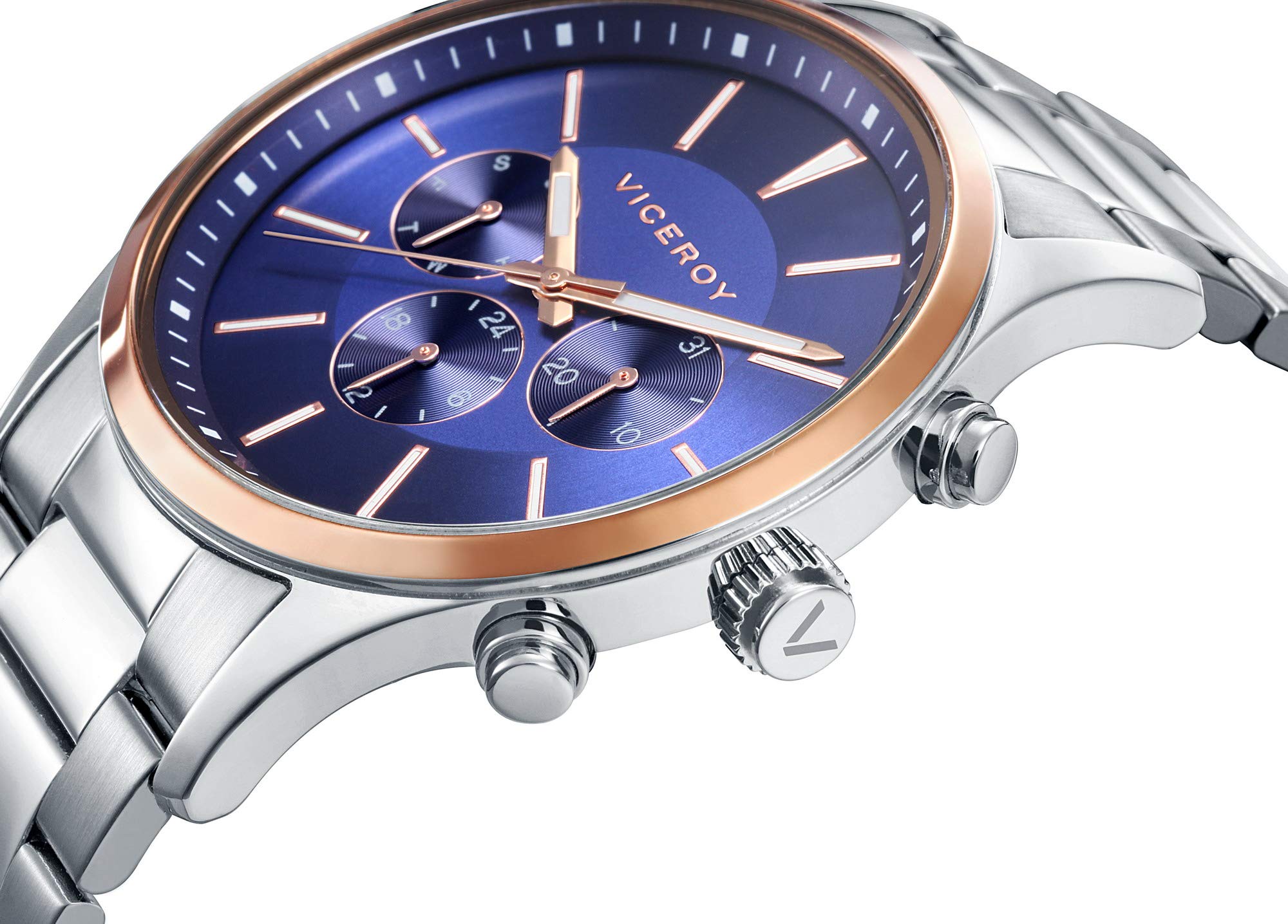 Viceroy Hombres Cronógrafo Cuarzo Reloj con Correa de Acero Inoxidable 42333-37, Plata Metálica, Pulsera