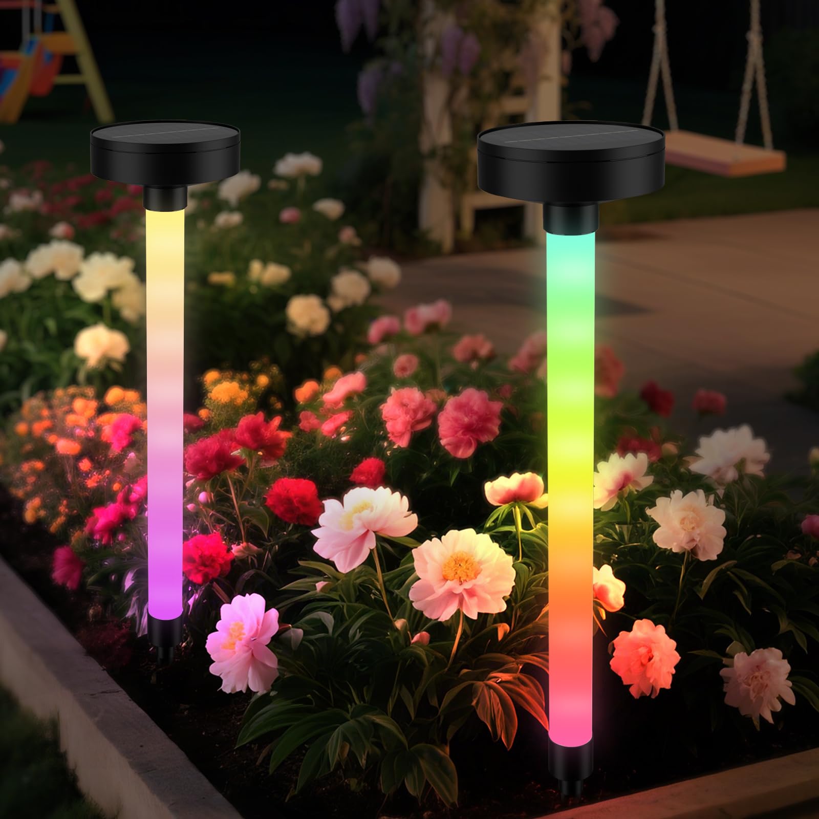 Aolyty 2pcs LED Solar Garden Landscapes, Decorative Waterproof Stake Light, Outdoor Ornaments for Grave Patio Pathway