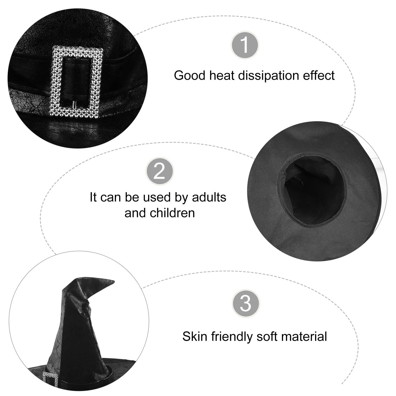 Abaodam 5 Pezzi Cappello da Strega Nero in Cuoio Resistente e Confortevole per Costume di Halloween Accessori Eleganti per Feste e Carnevali Atmosfera Festiva