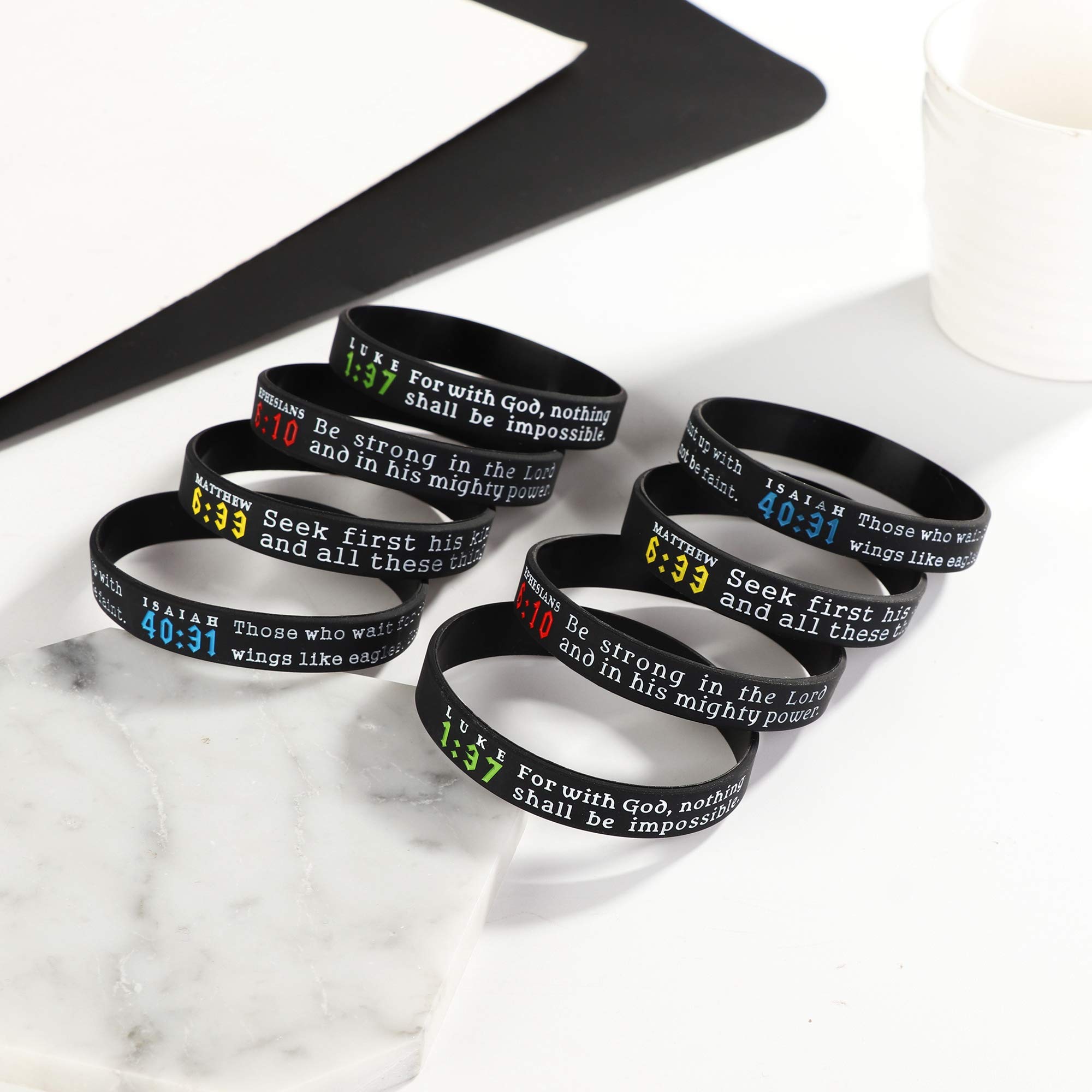 Finrezio 16pcs Religious Silicone Bracelet With Bible Verses
